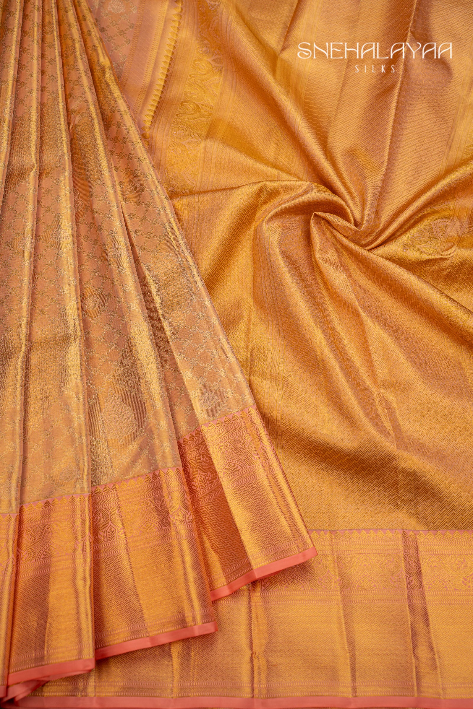 Peach Gold Kancheevaram Silk Saree
