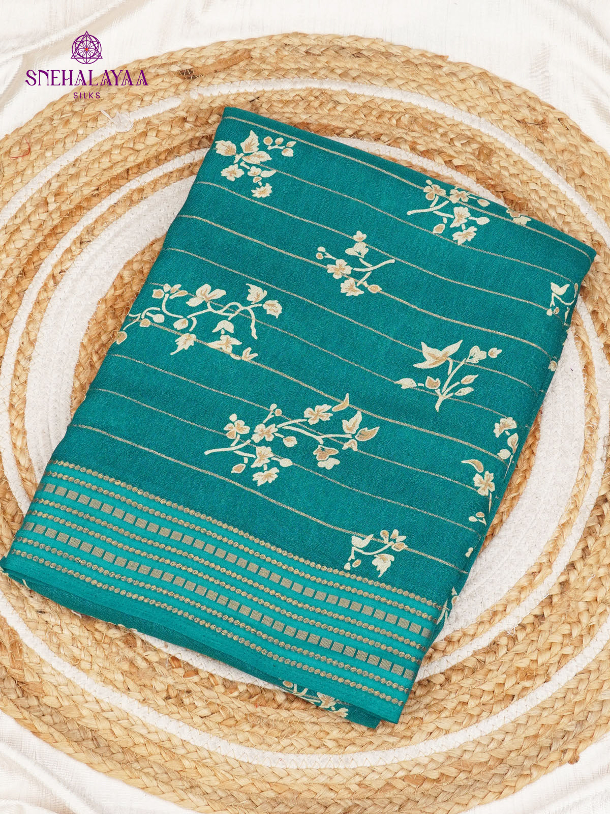 Peacock Blue Dola Silk Saree