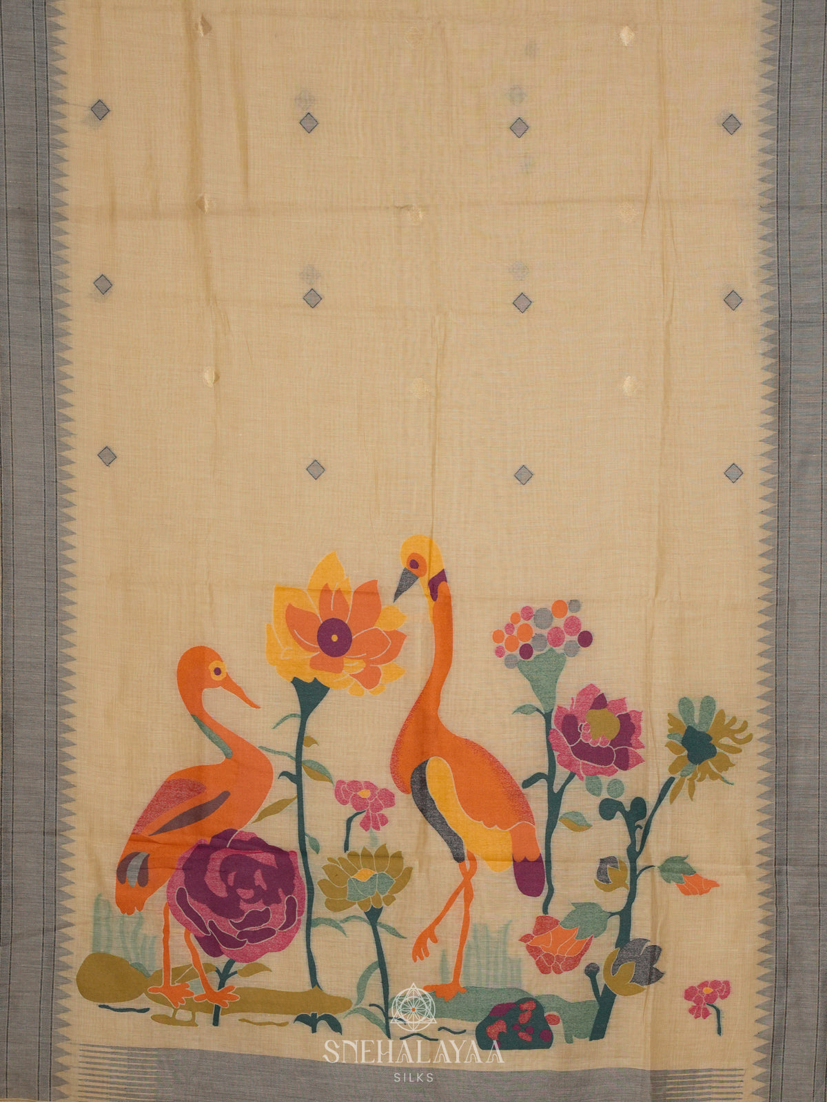 Cream Munga Cotton Saree