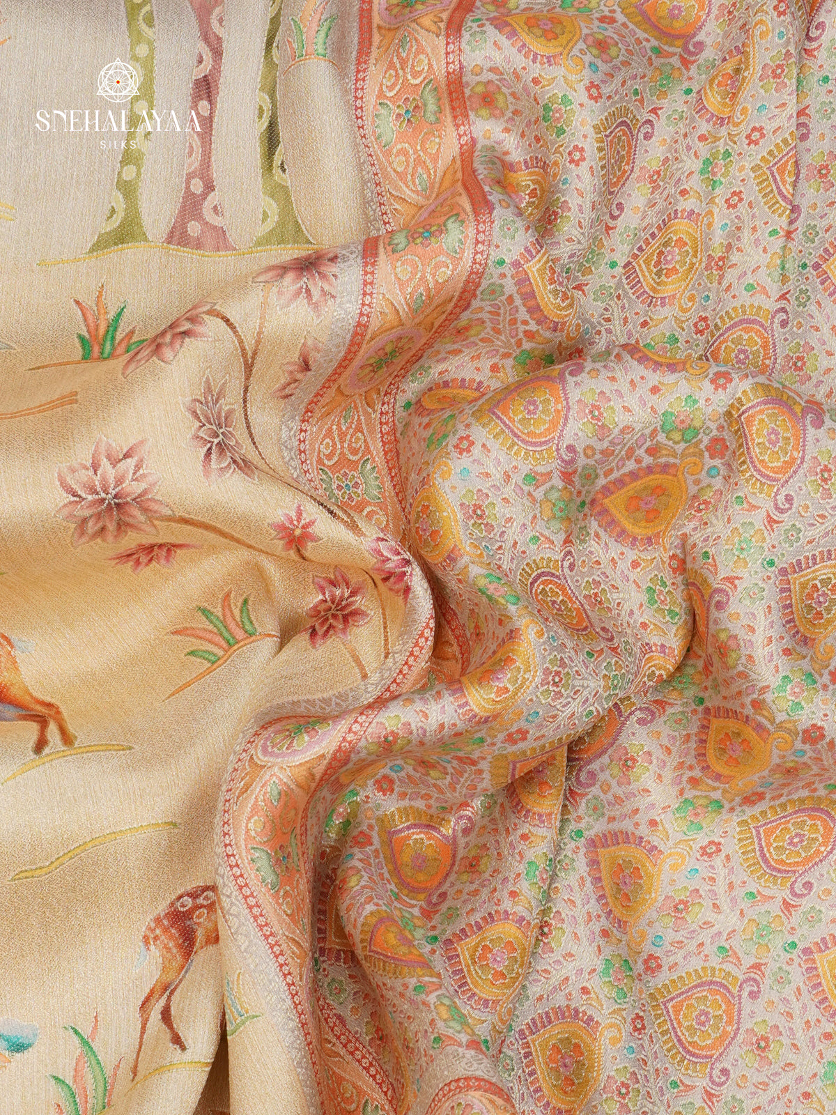 Beige Tissue Tussar Saree