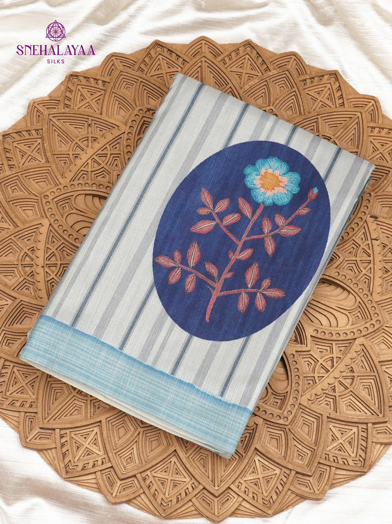 Pastel Blue Tussar Saree