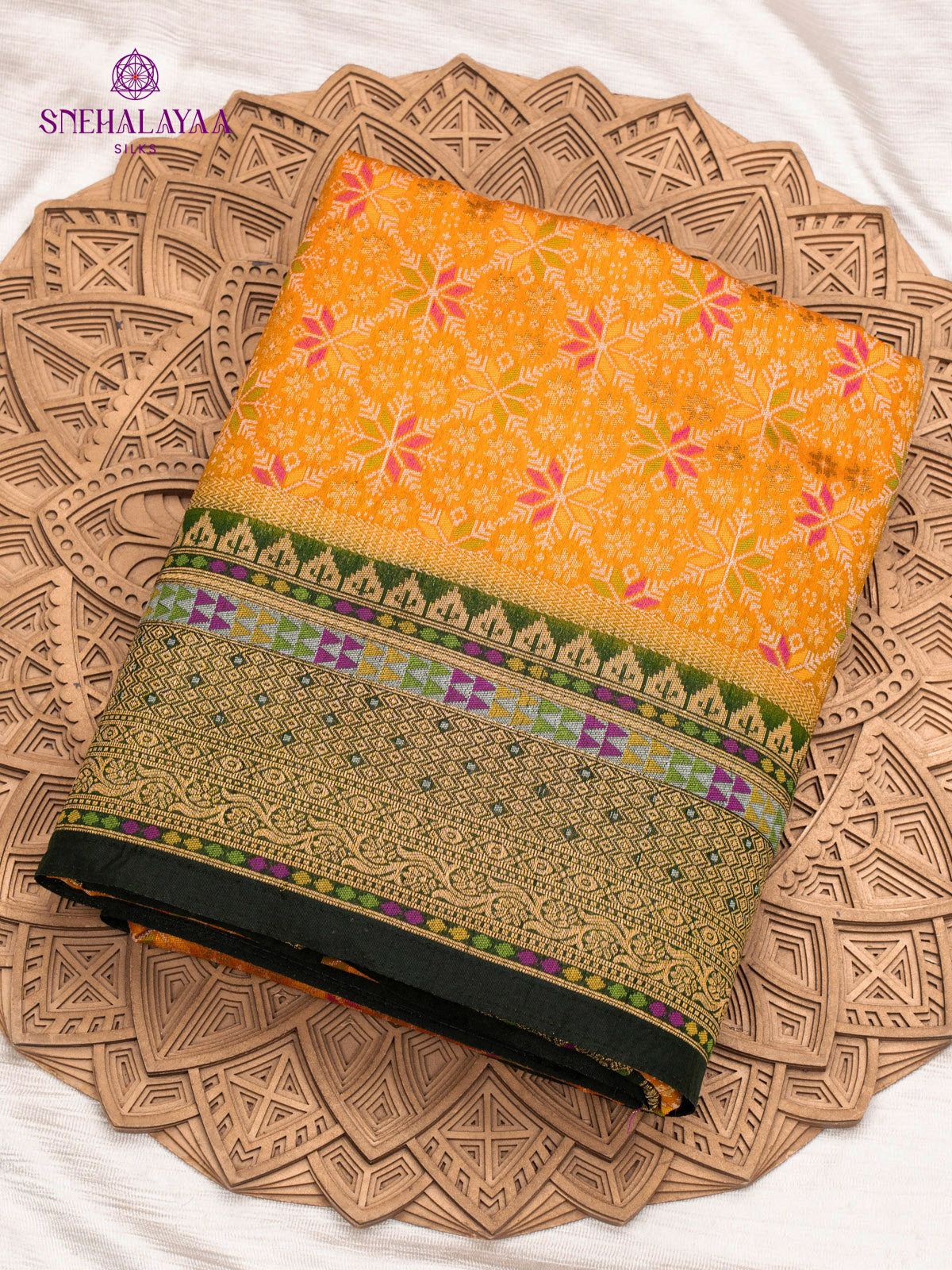 Orange Ikat Silk Saree