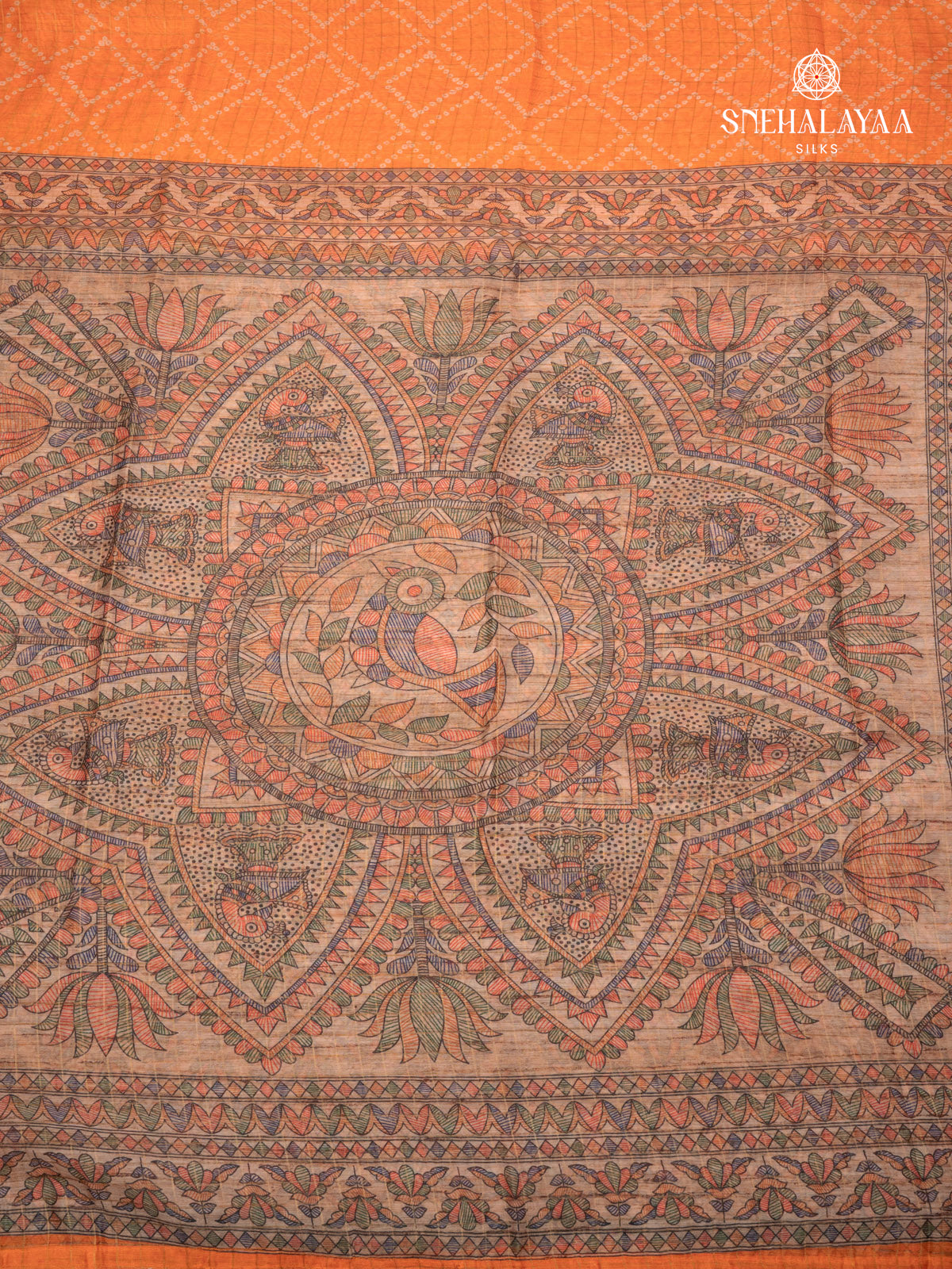 Peach Madhubani Saree