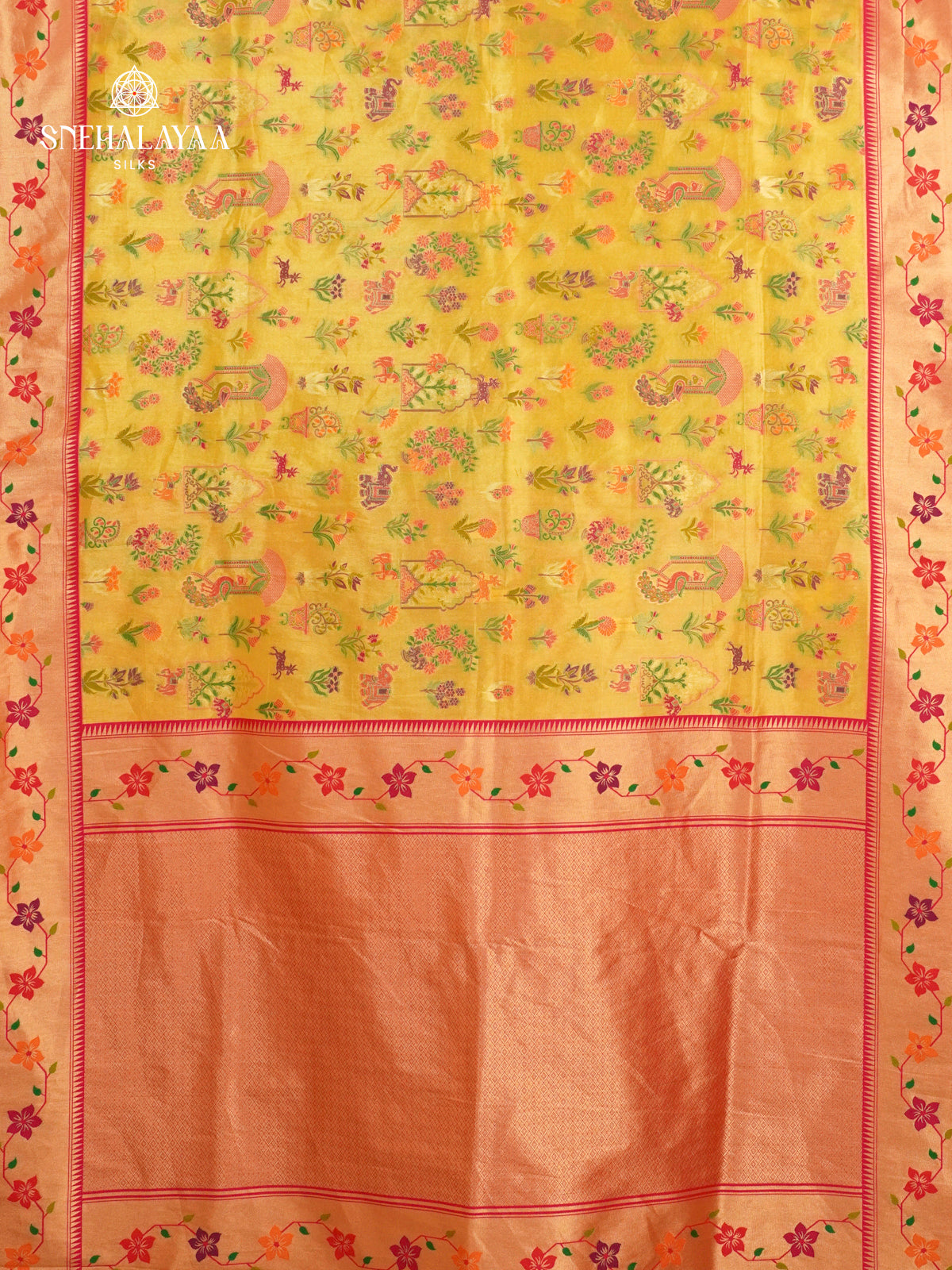 Lemon Yellow Tissue Paithani Saree