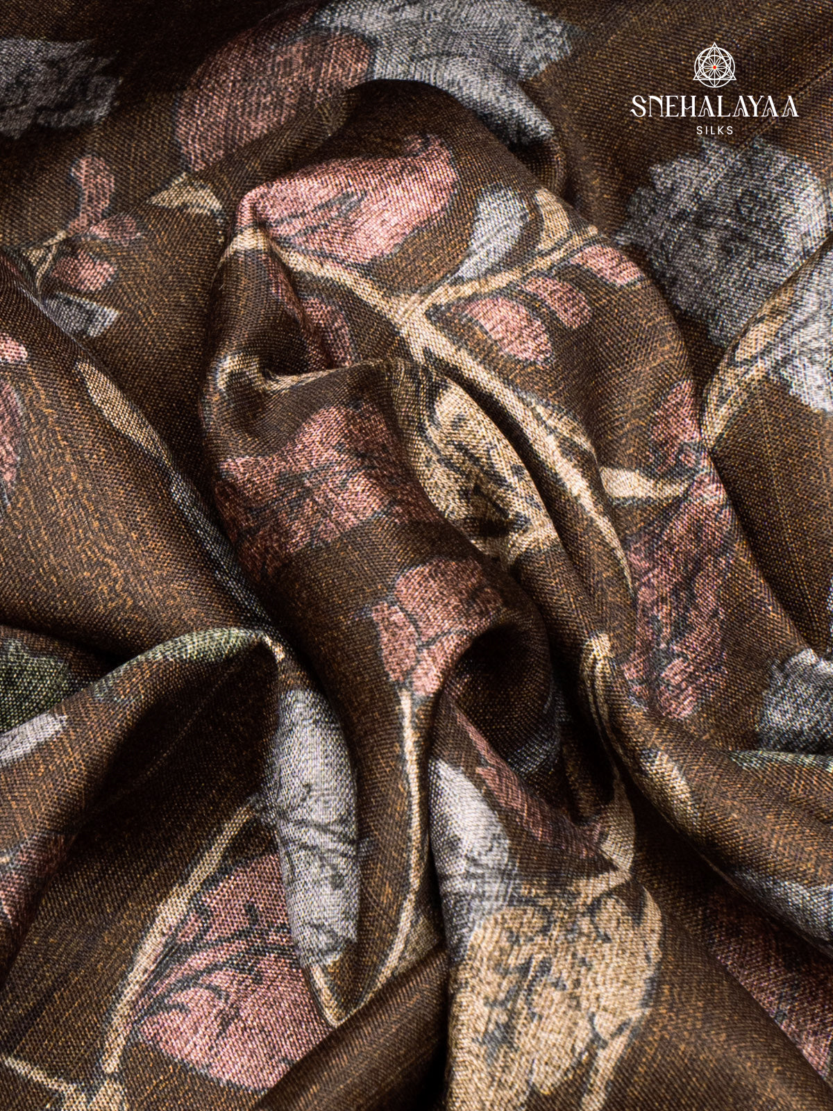 Brown Printed Tussar Saree