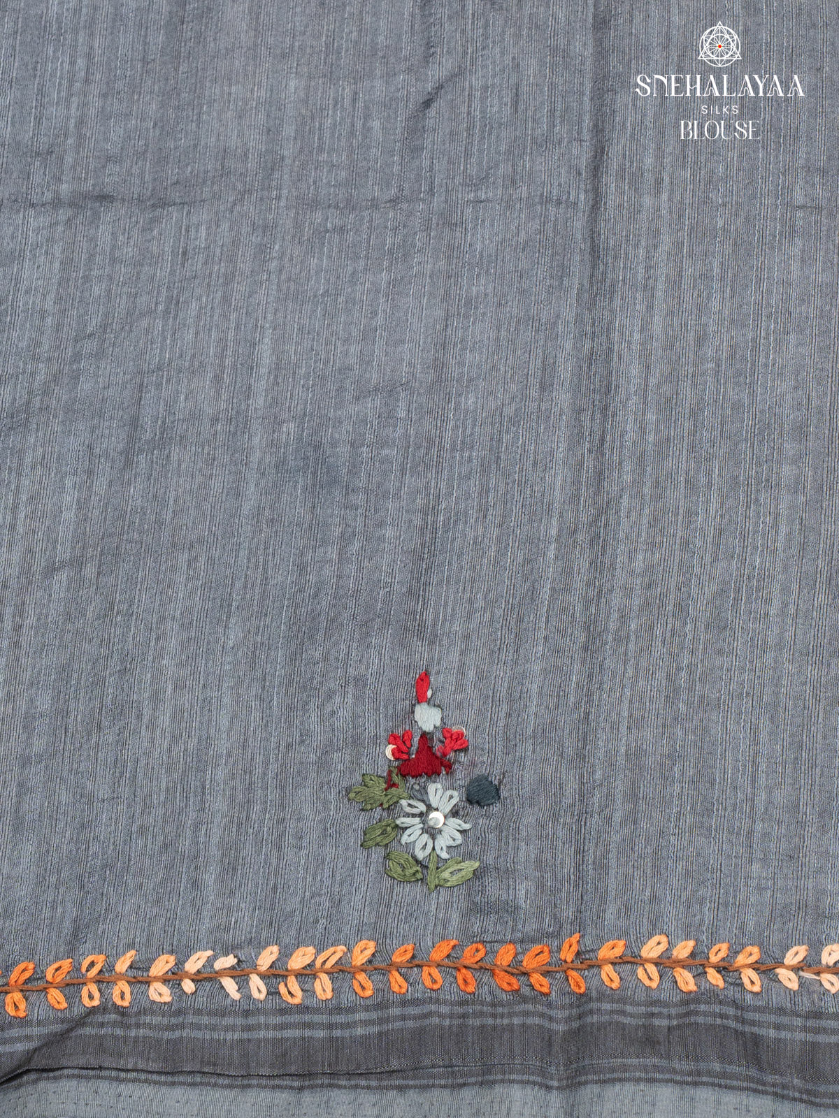 Grey Raw Silk Embroidery Saree