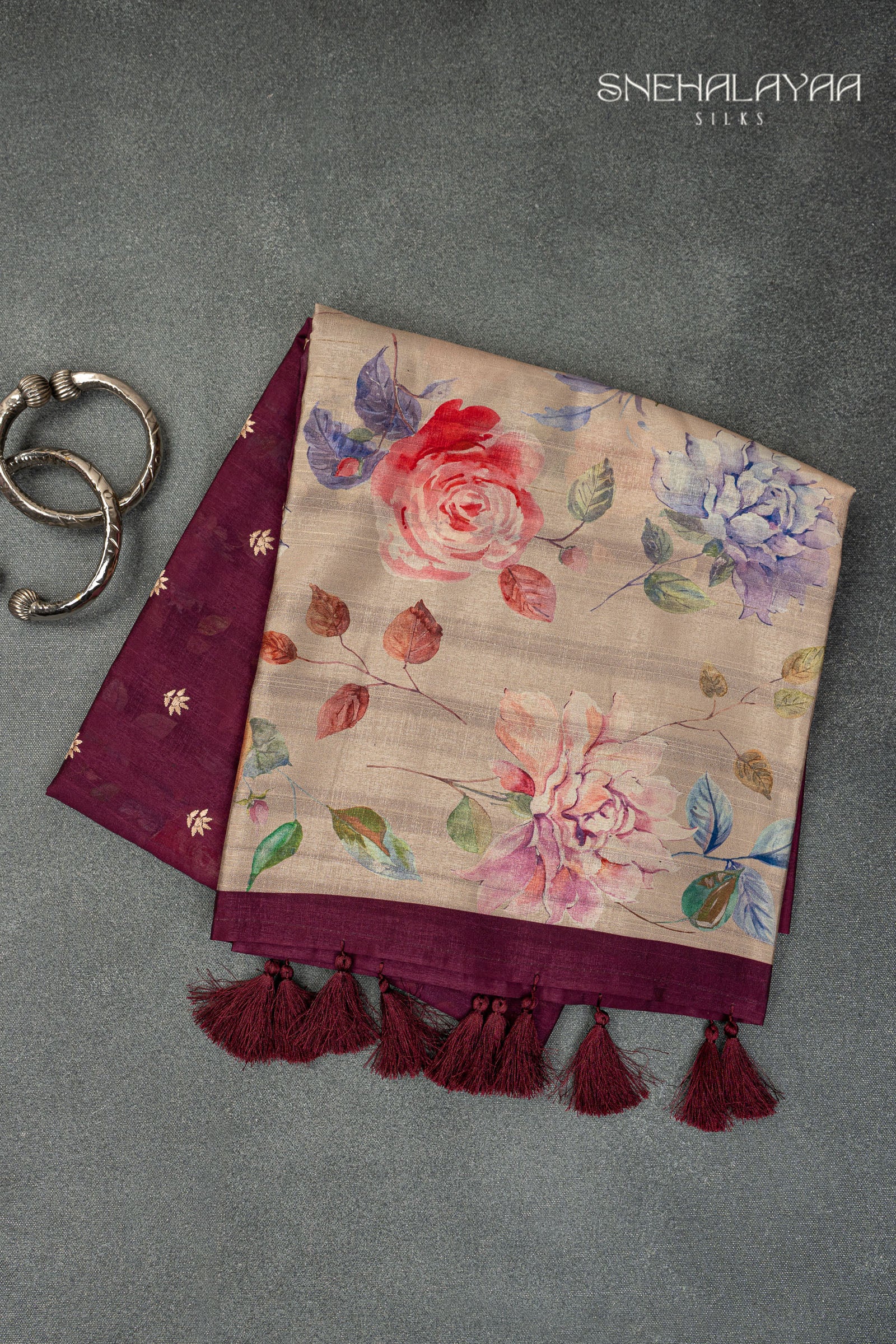 Burgundy Raw Silk Saree