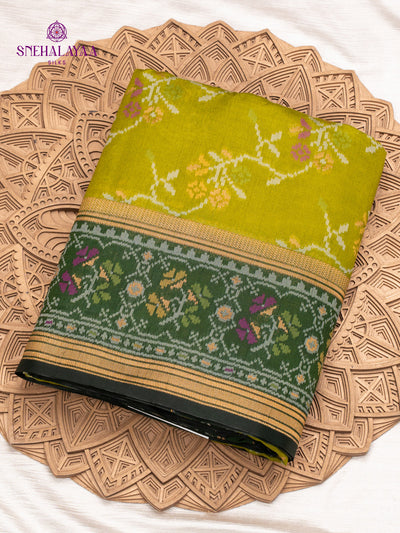 Parrot Green Ikat Silk Saree