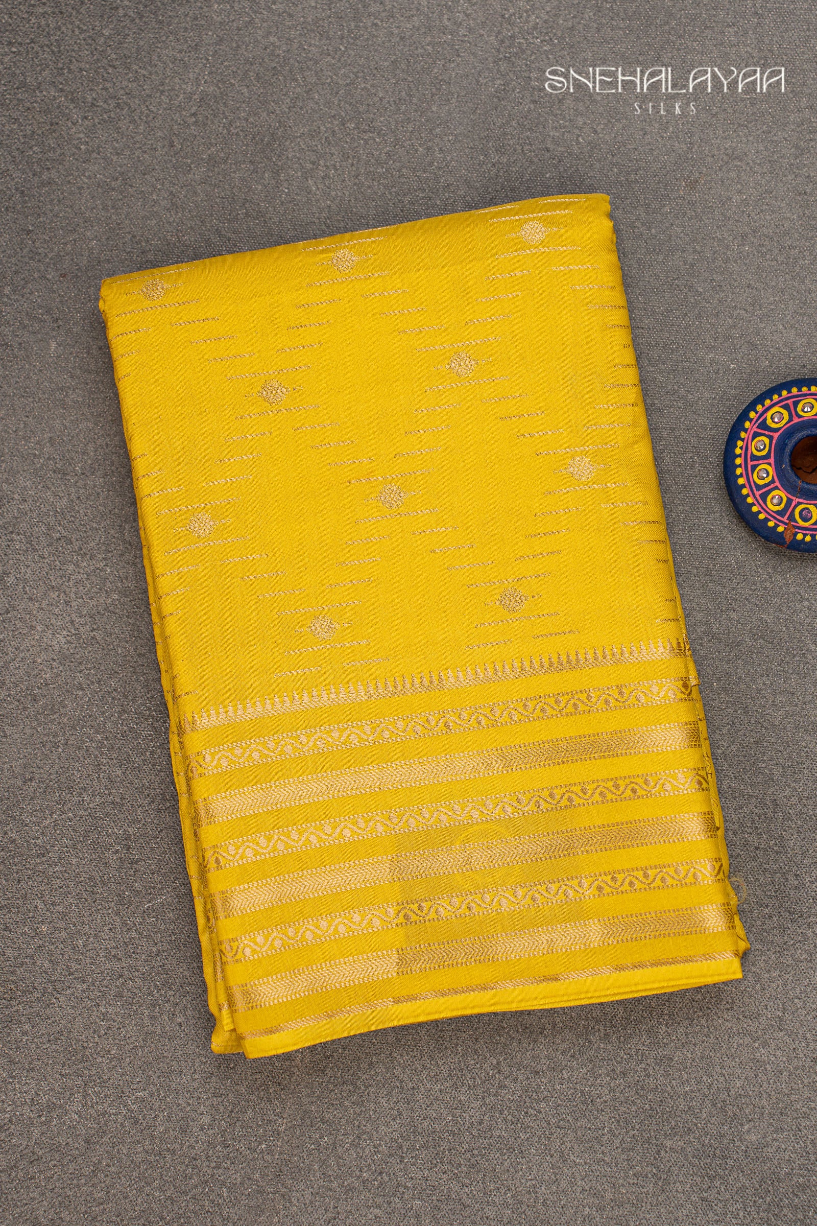 Mango Yellow Chinon Silk Saree