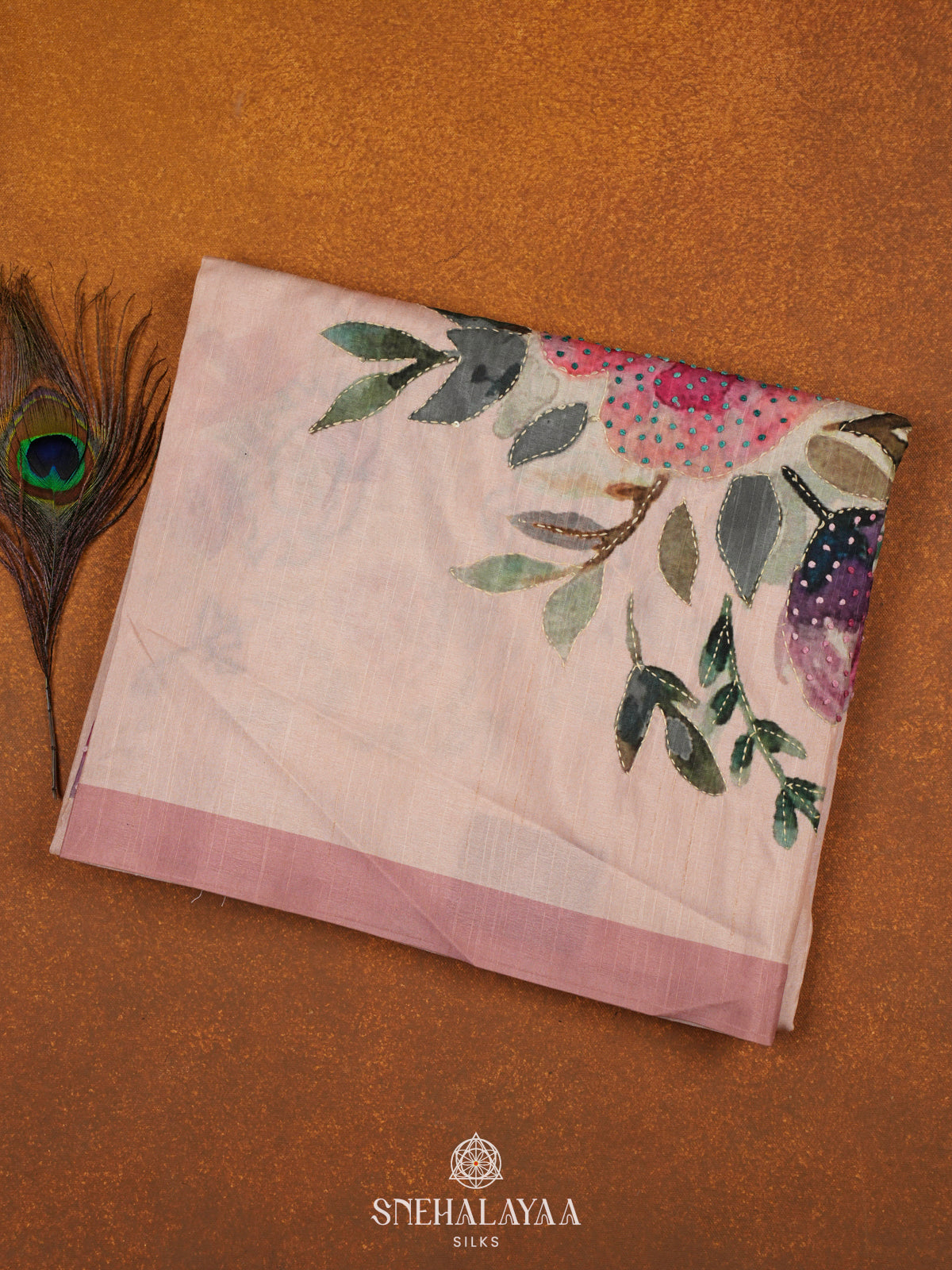 Pink Tussar Embroidery Saree