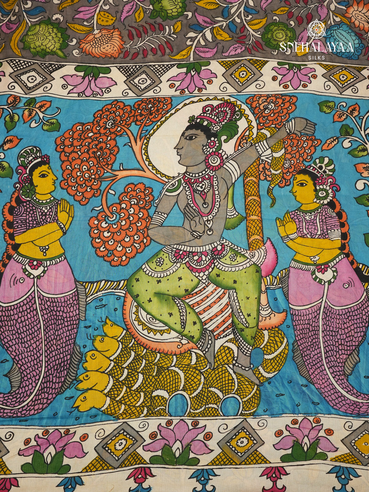 Grey Kalamkari Hand Painted Saree