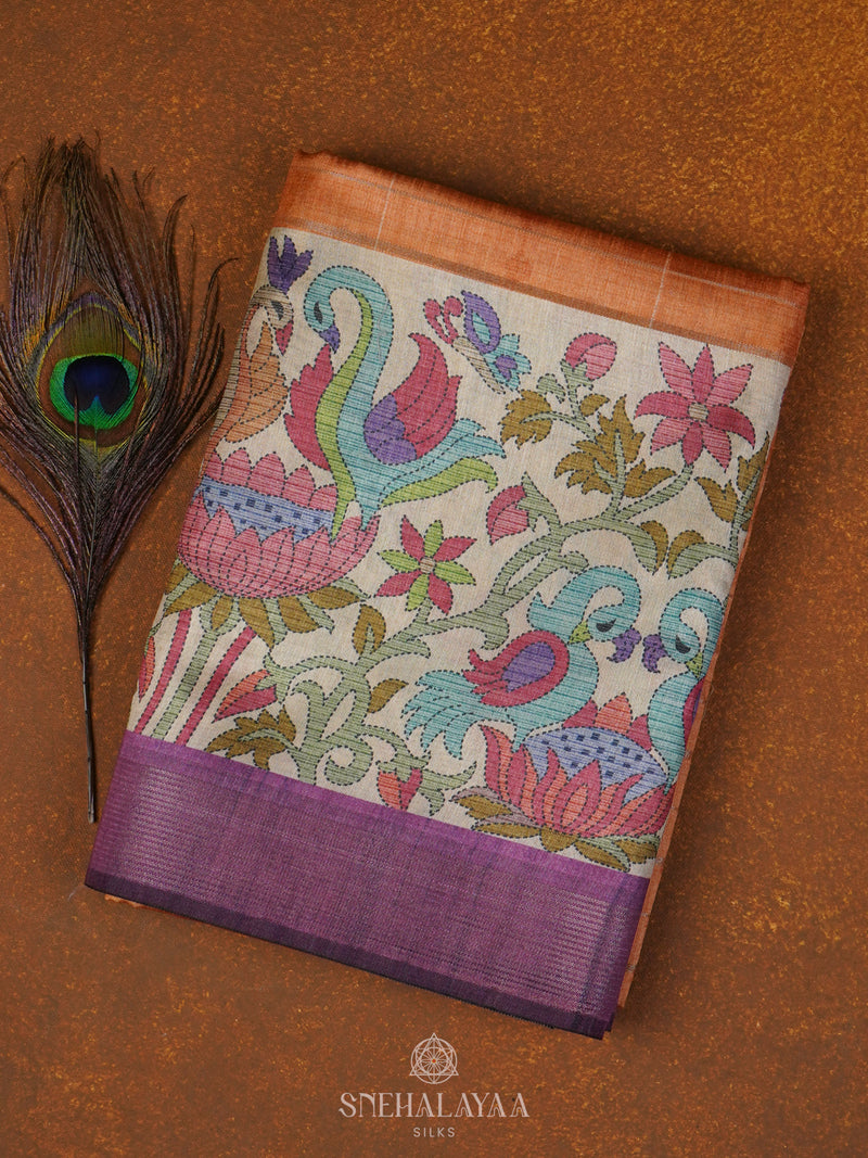 Orange Munga Tussar Saree