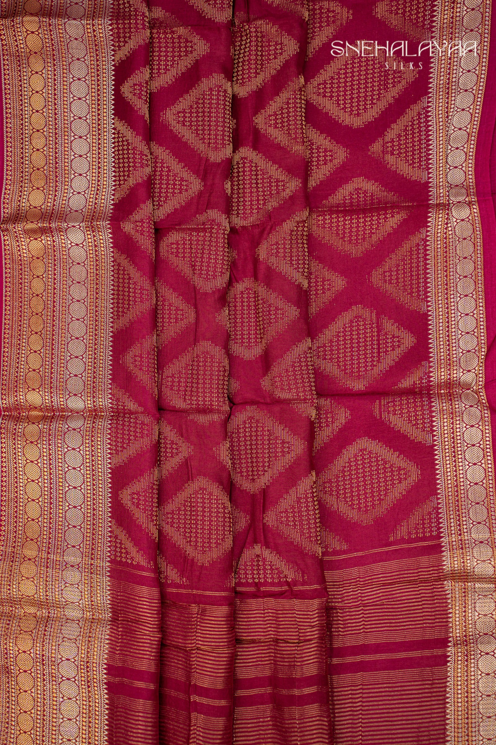 Maroon Chinon Silk Saree