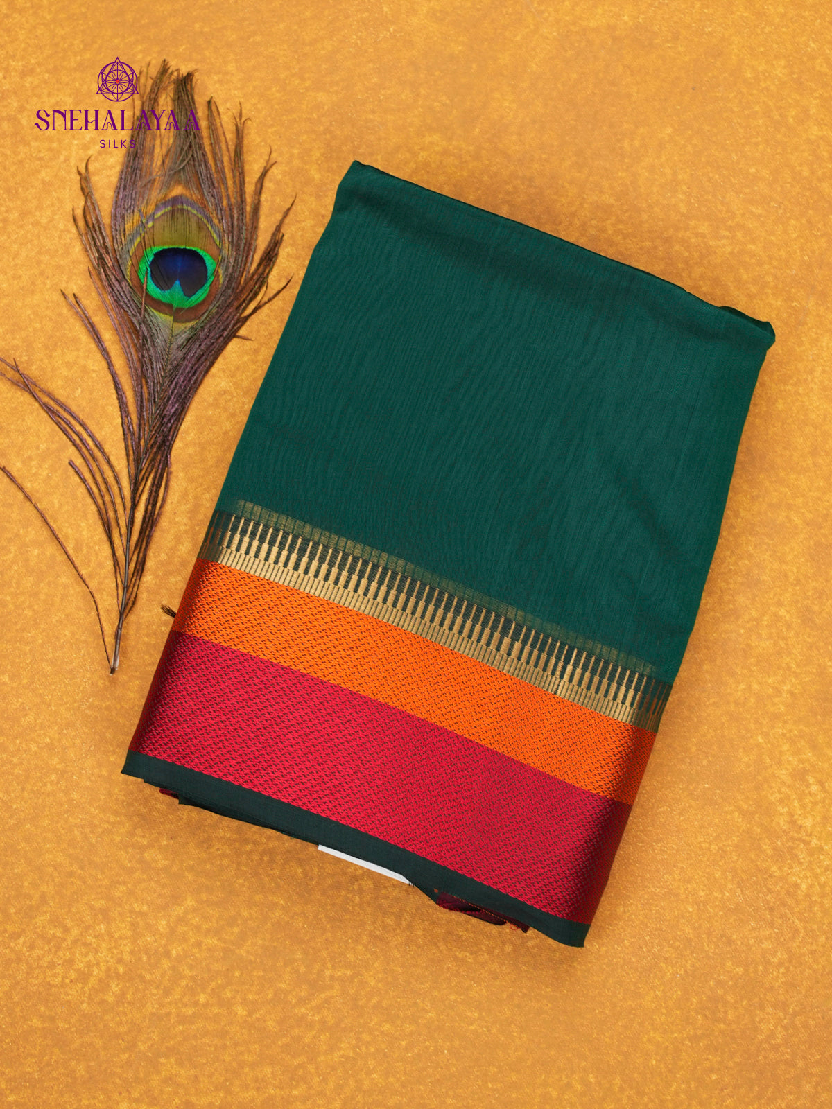 Forest Green Maheshwari Silk Cotton Saree