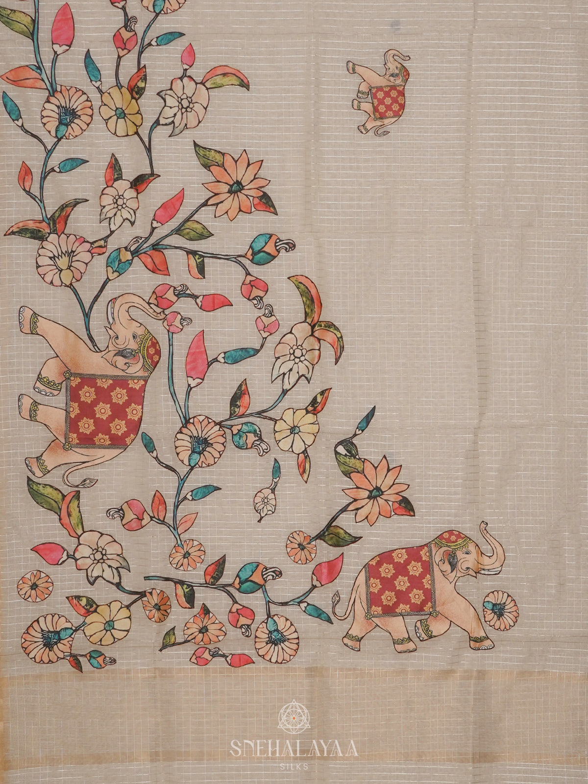 Beige Linen Embroidery Saree