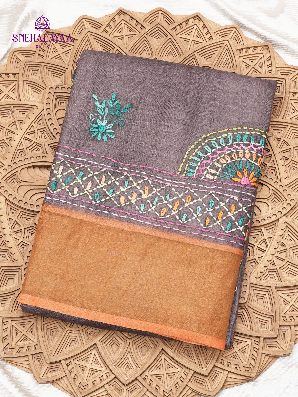 Grey Tussar Silk Saree