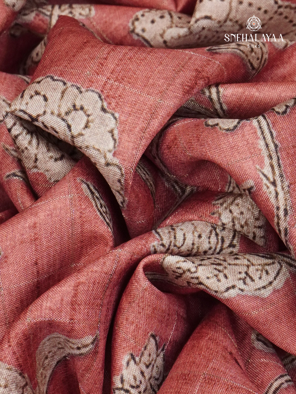 Maroon Floral Printed Tussar Saree