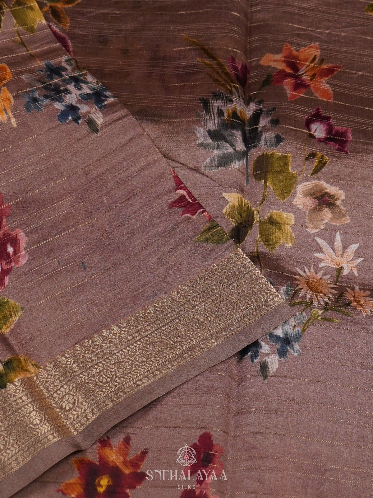 Brown Kora Silk Saree