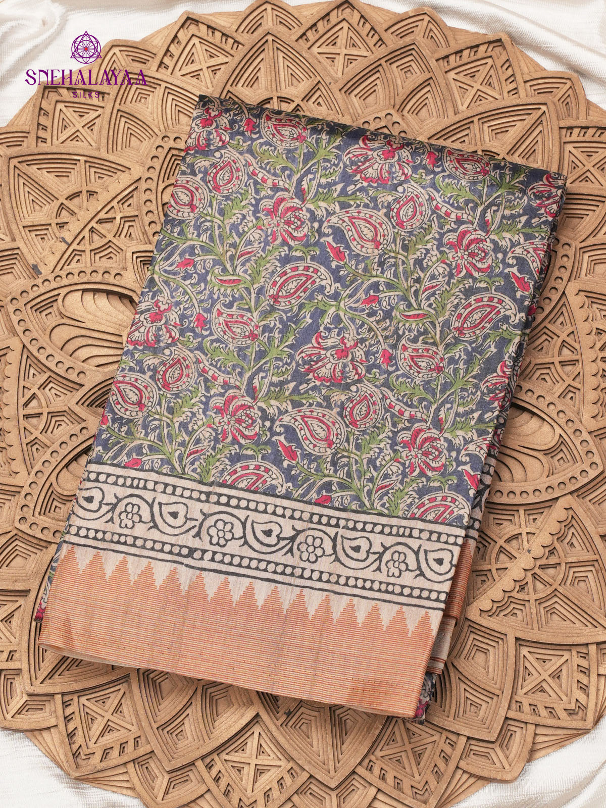 Teal Blue Tussar Saree