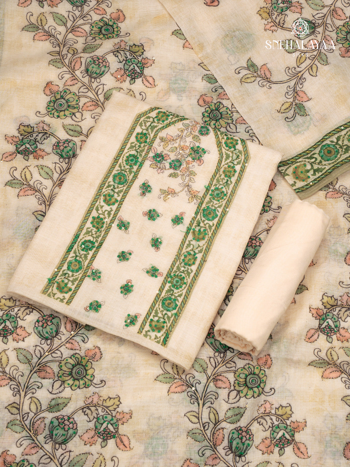 Cream Linen 3-Piece Salwar Suit Material