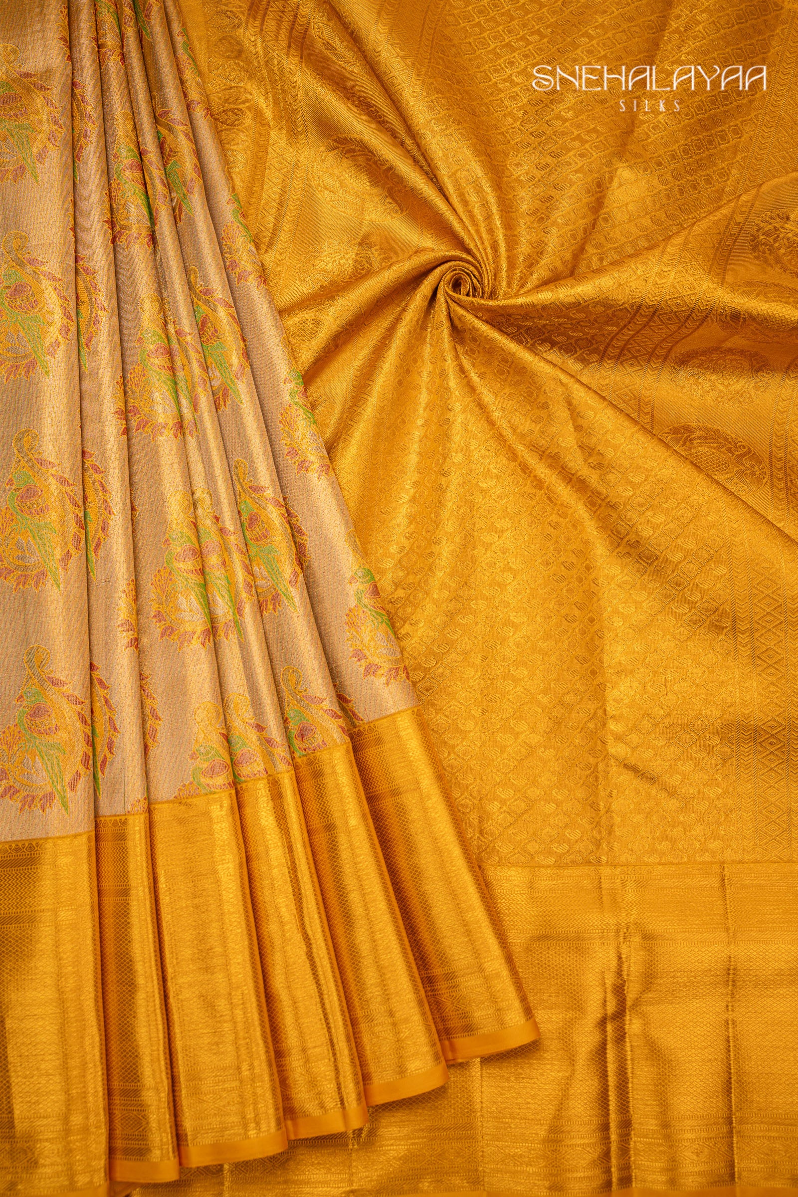 Golden Yellow Kancheevaram Silk Saree