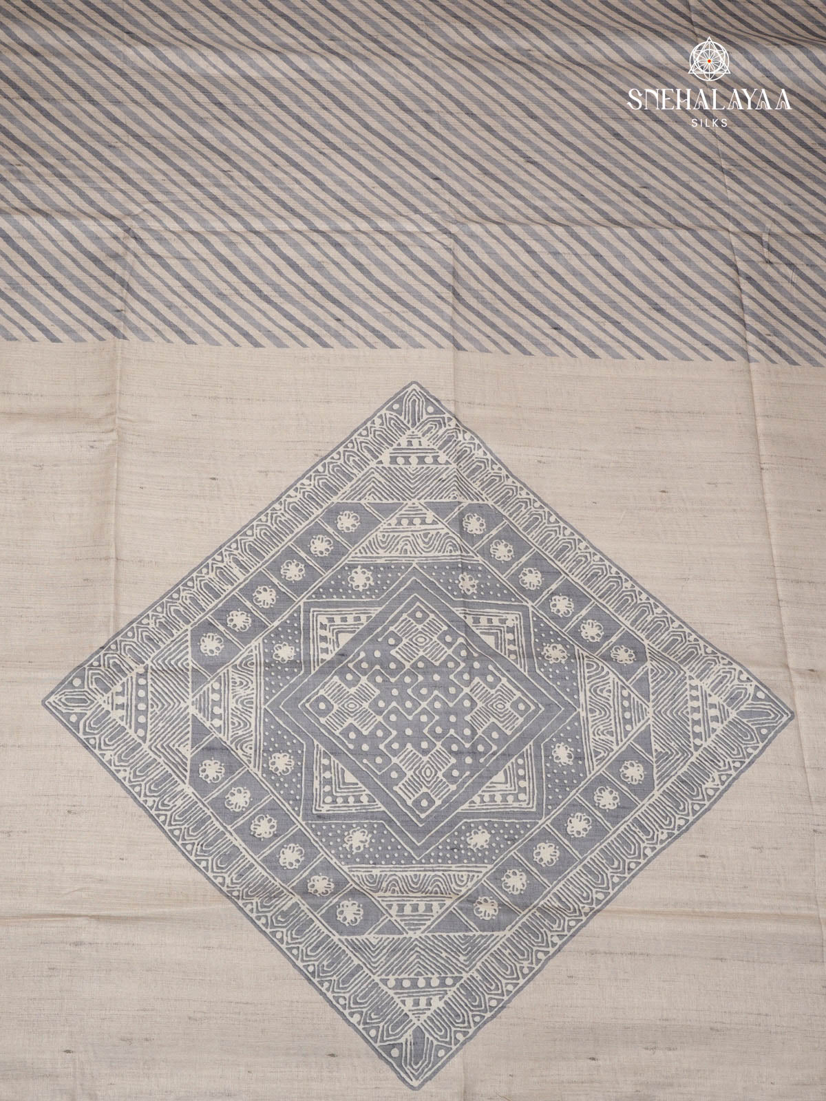 Off White Printed Tussar Saree