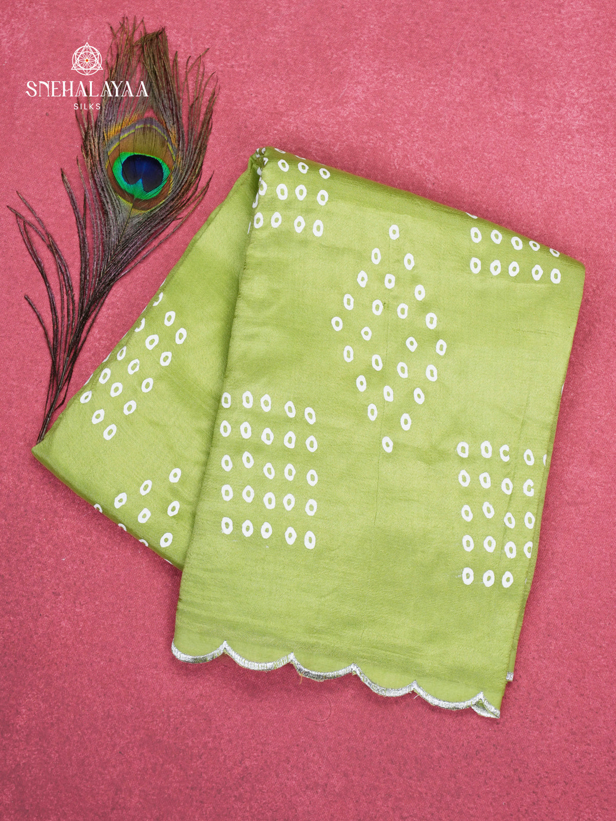 Pista Green Mangalagiri Silk Cotton Saree with Bandhani Design