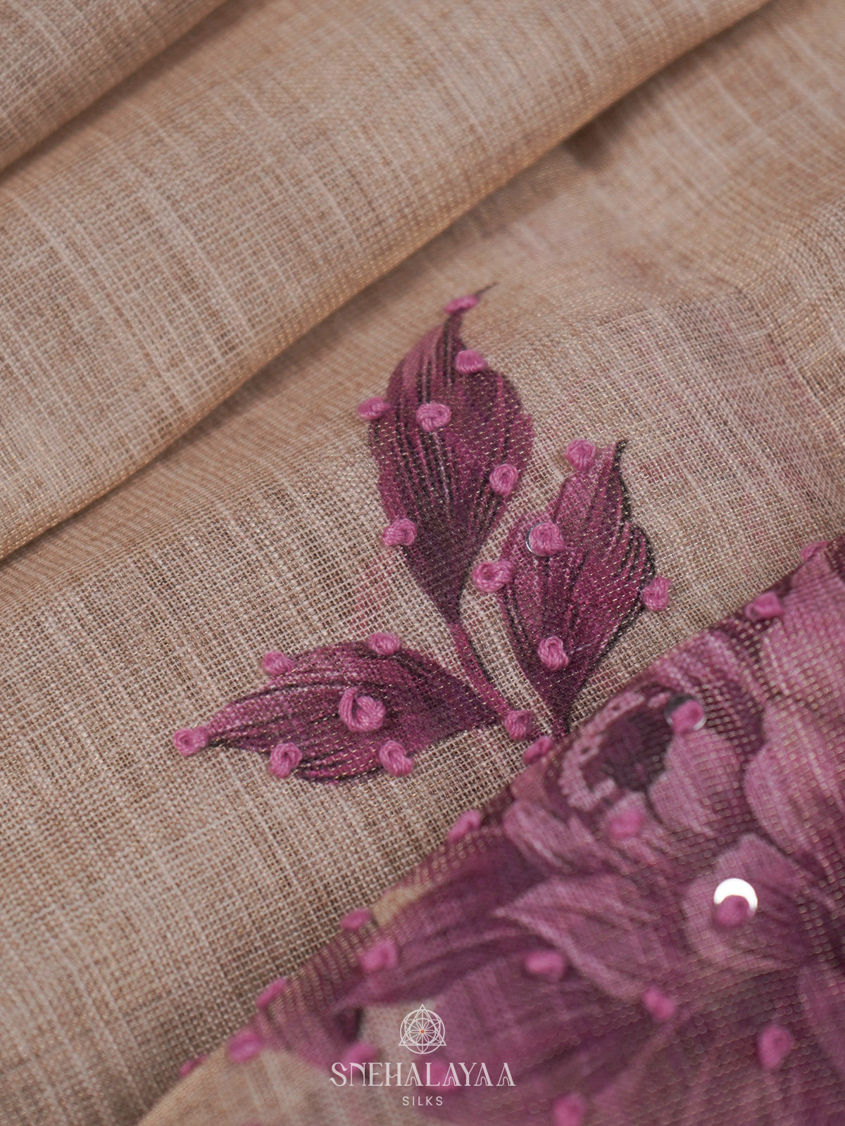 Beige Linen Embroidery Saree