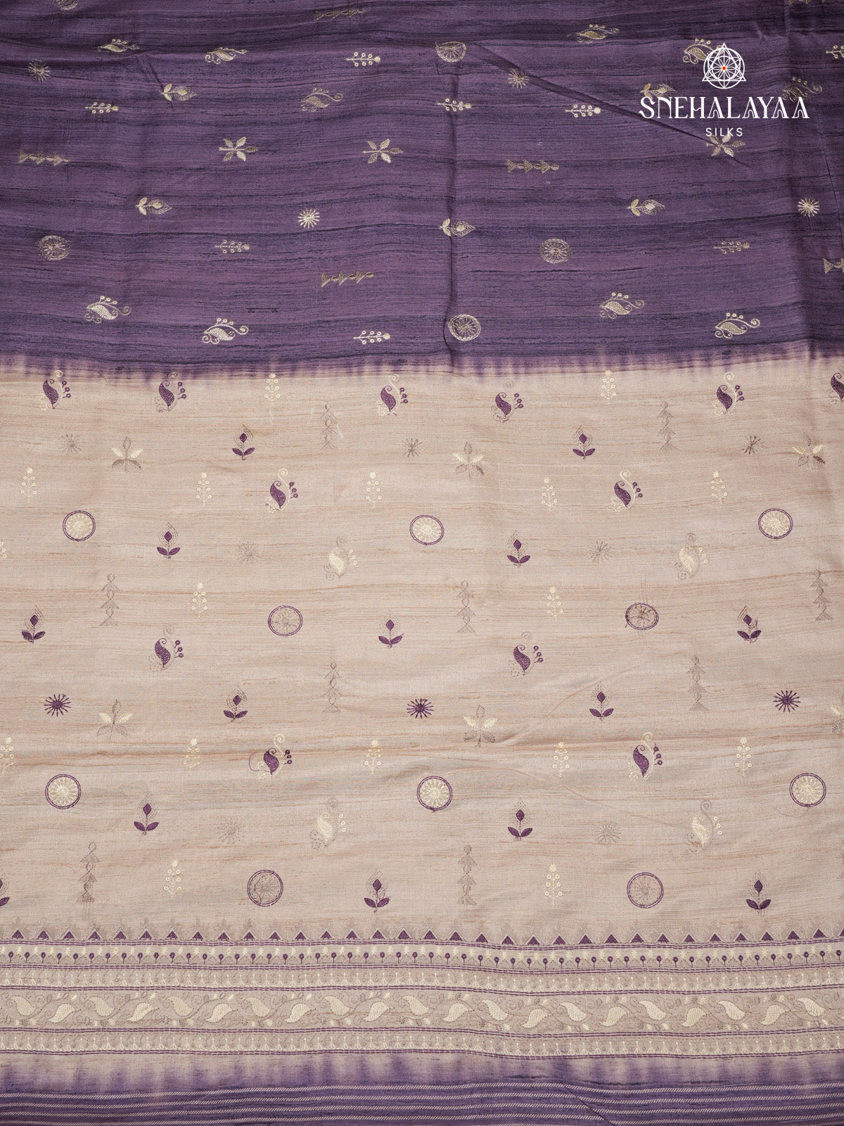 Pastel Purple Tussar Embroidery Saree