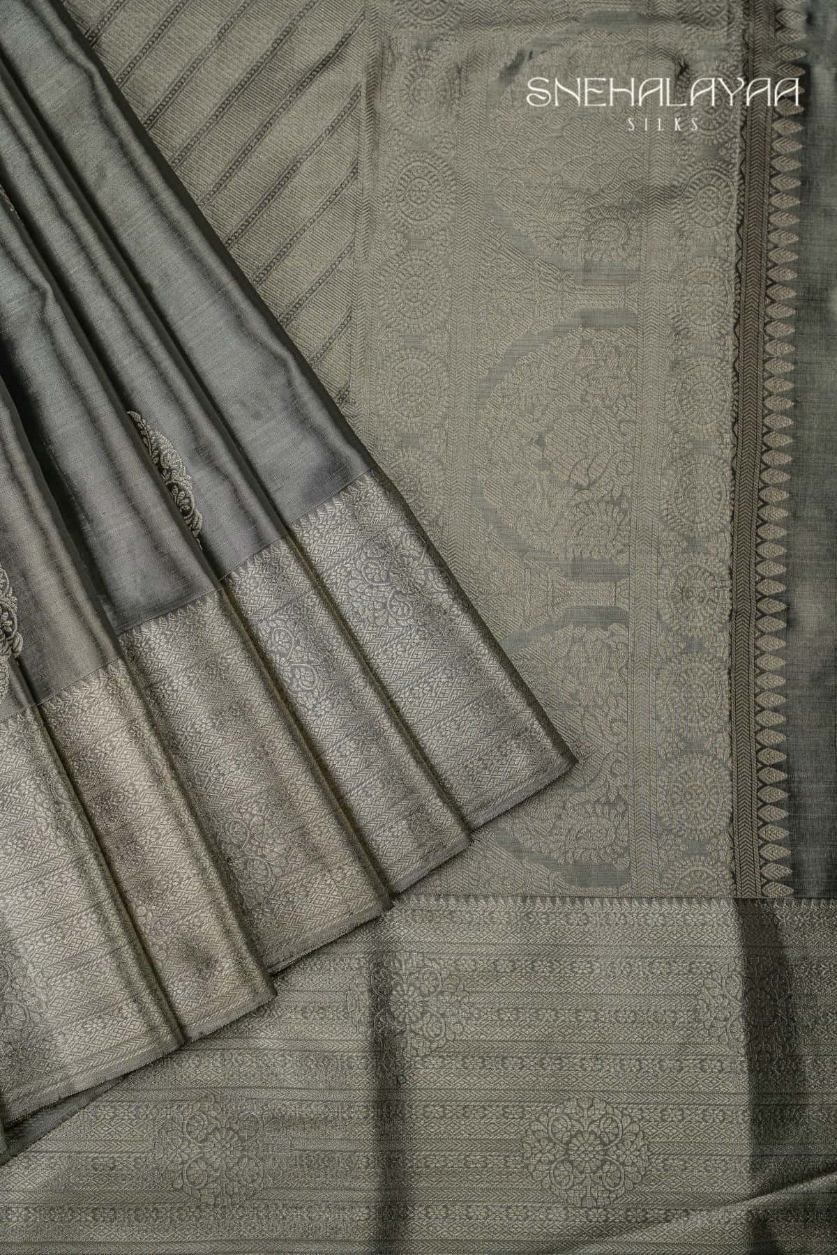 Grey Kancheevaram Tissue Silk Saree