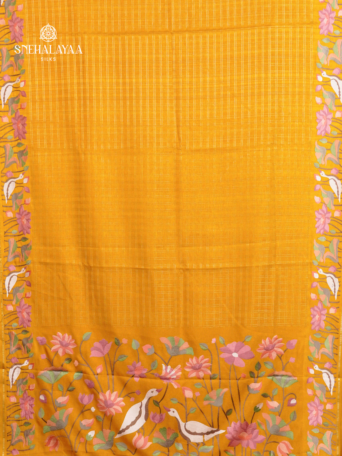 Mango Yellow Munga Tussar Embroidery Saree