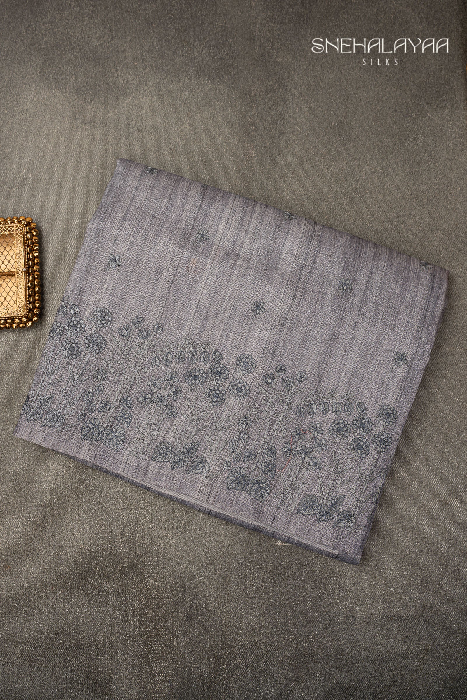 Silver Grey Linen Kota Saree