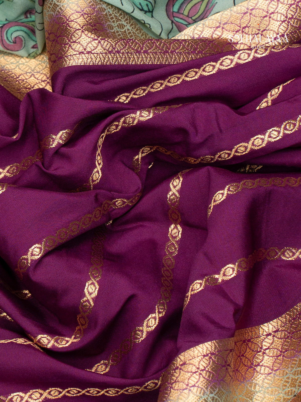 Burgundy Printed Mysore Silk Saree