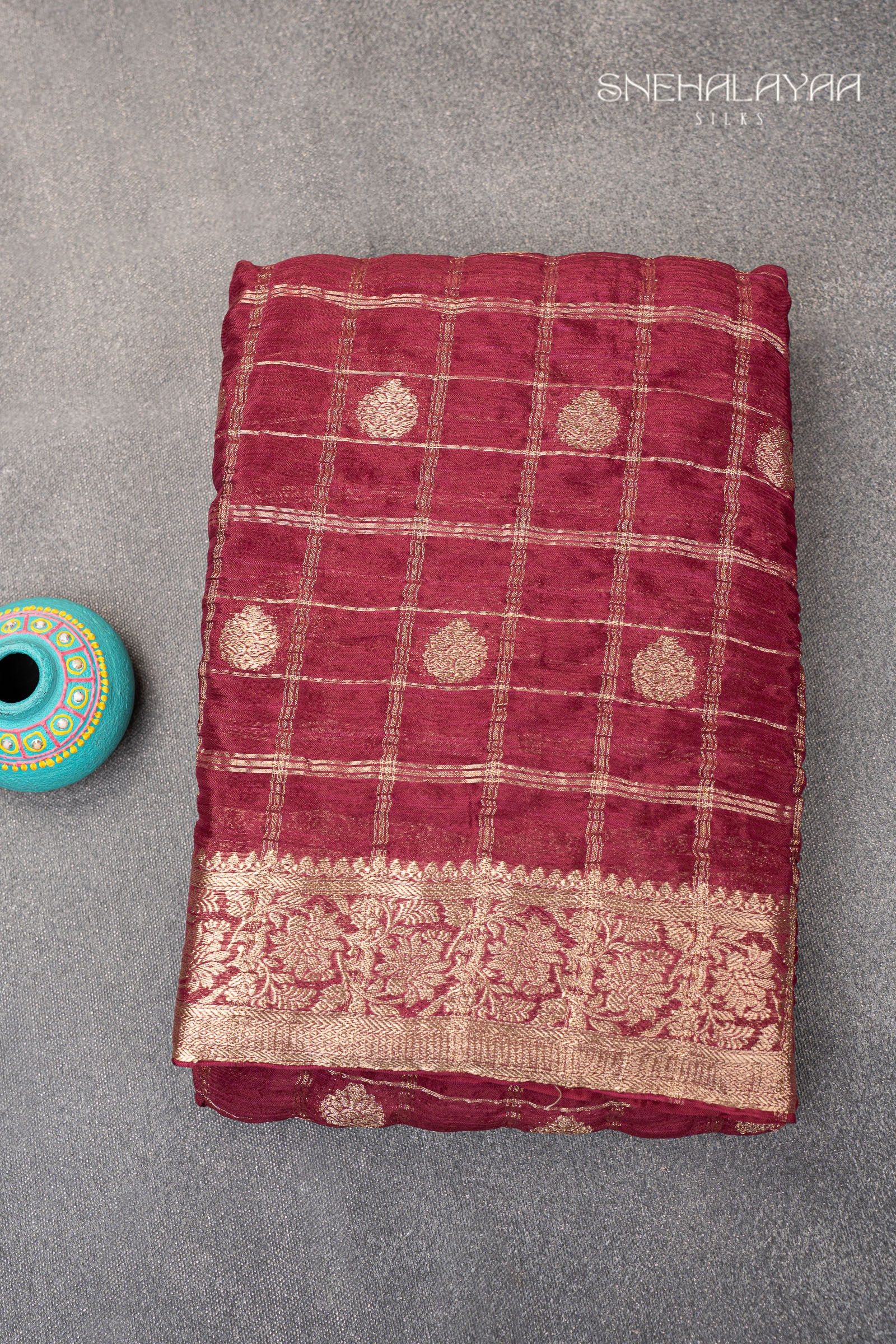 Maroon Semi Banaras Chiffon Saree
