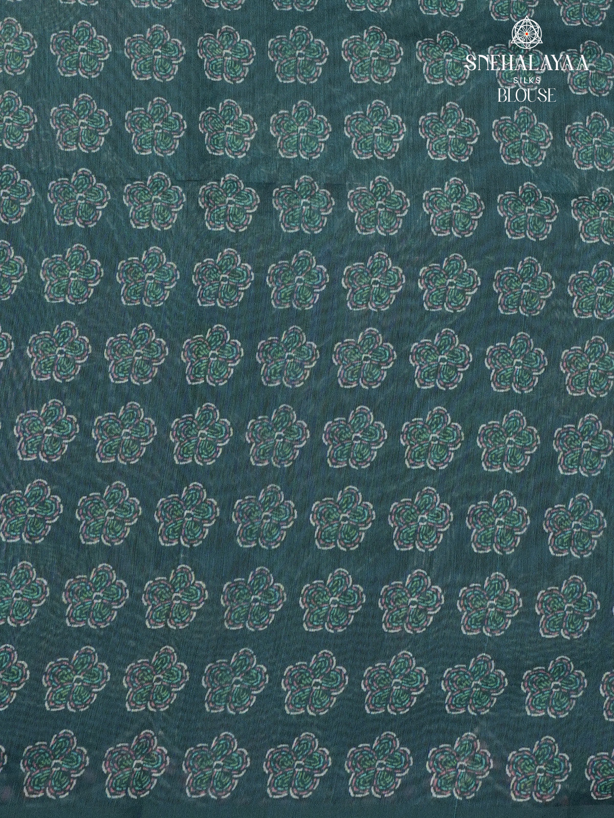 Peacock Blue Printed Linen Saree