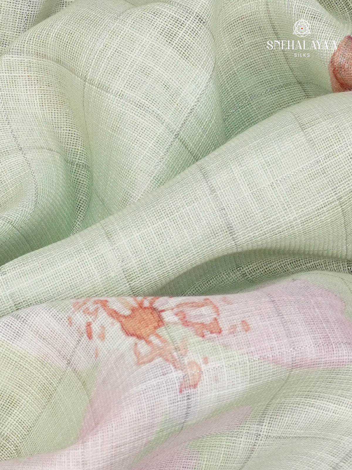 Pastel Green Printed Linen Saree