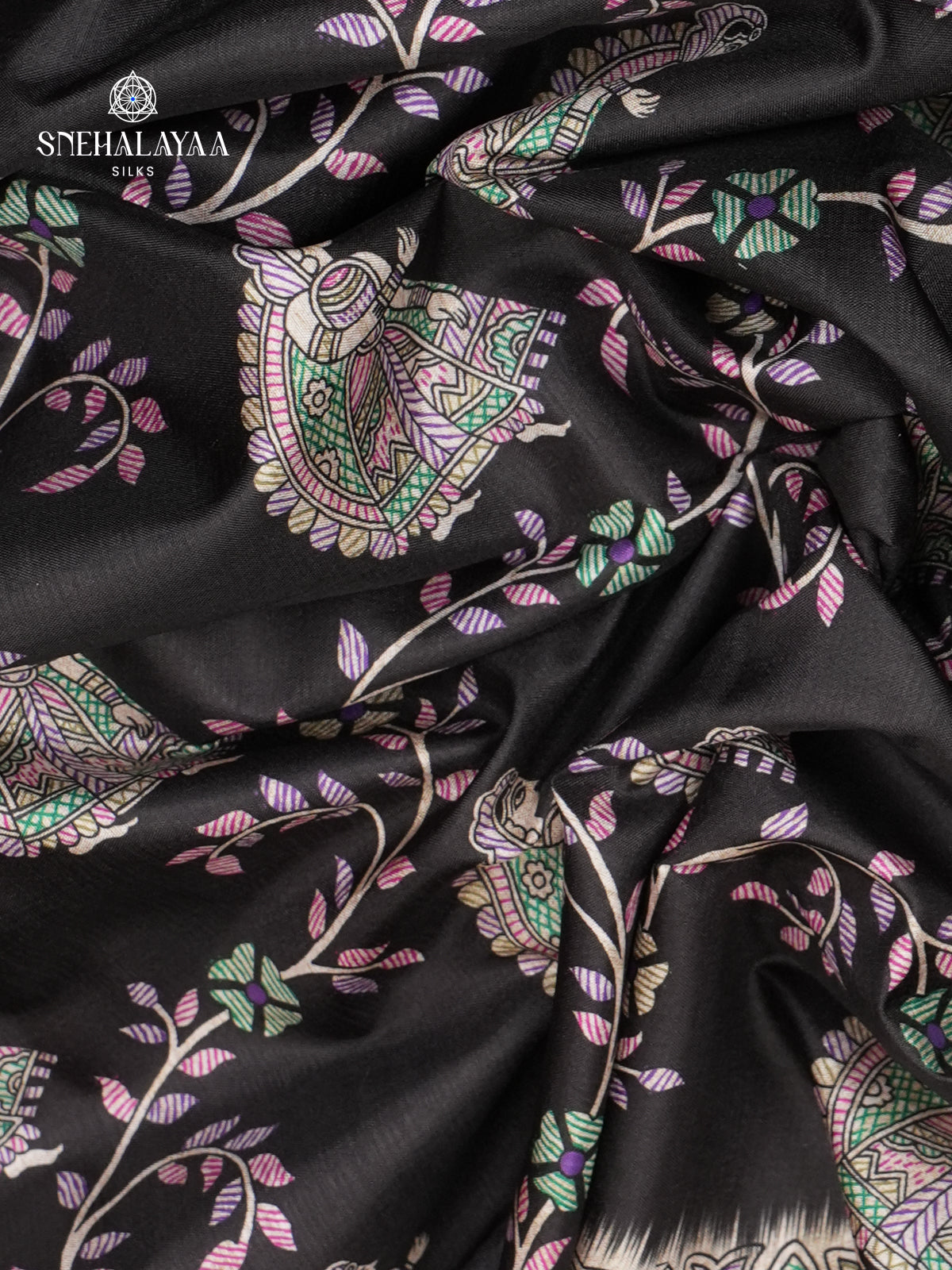 Black Madhubani Printed Saree