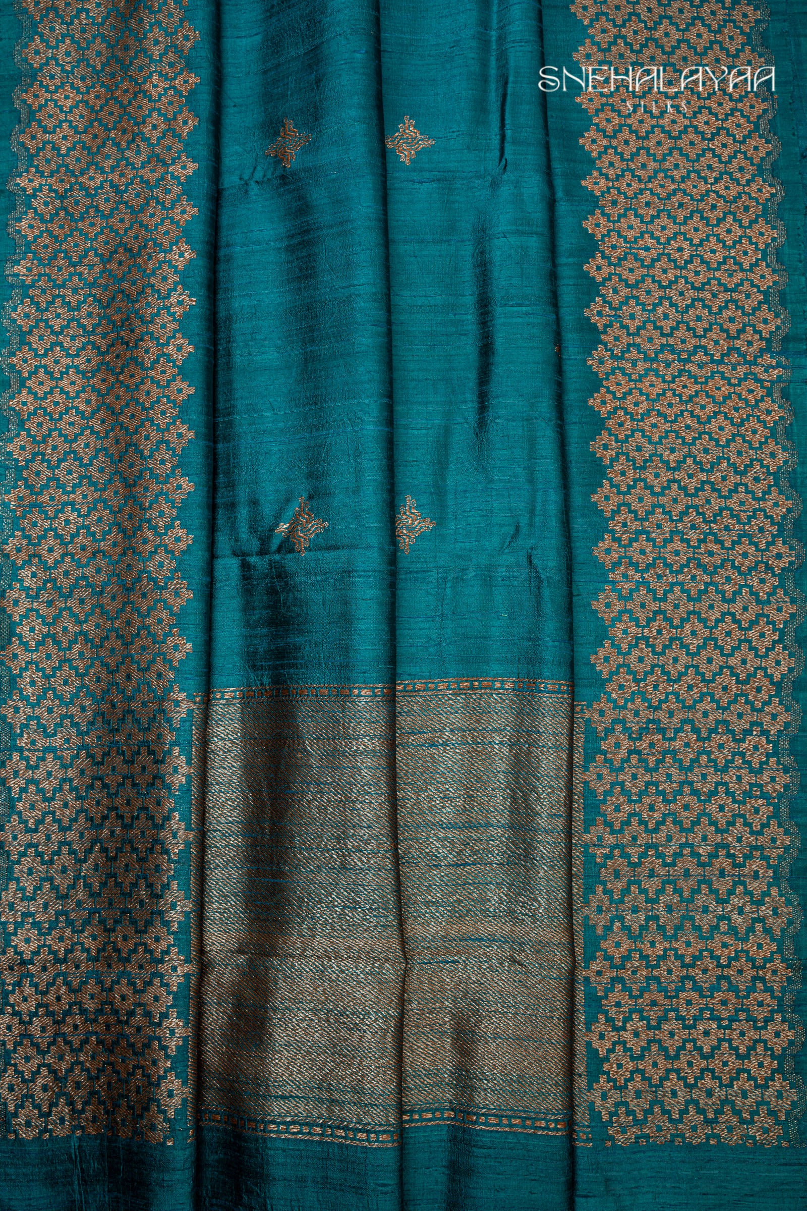 Peacock Blue Banaras Raw Silk Saree