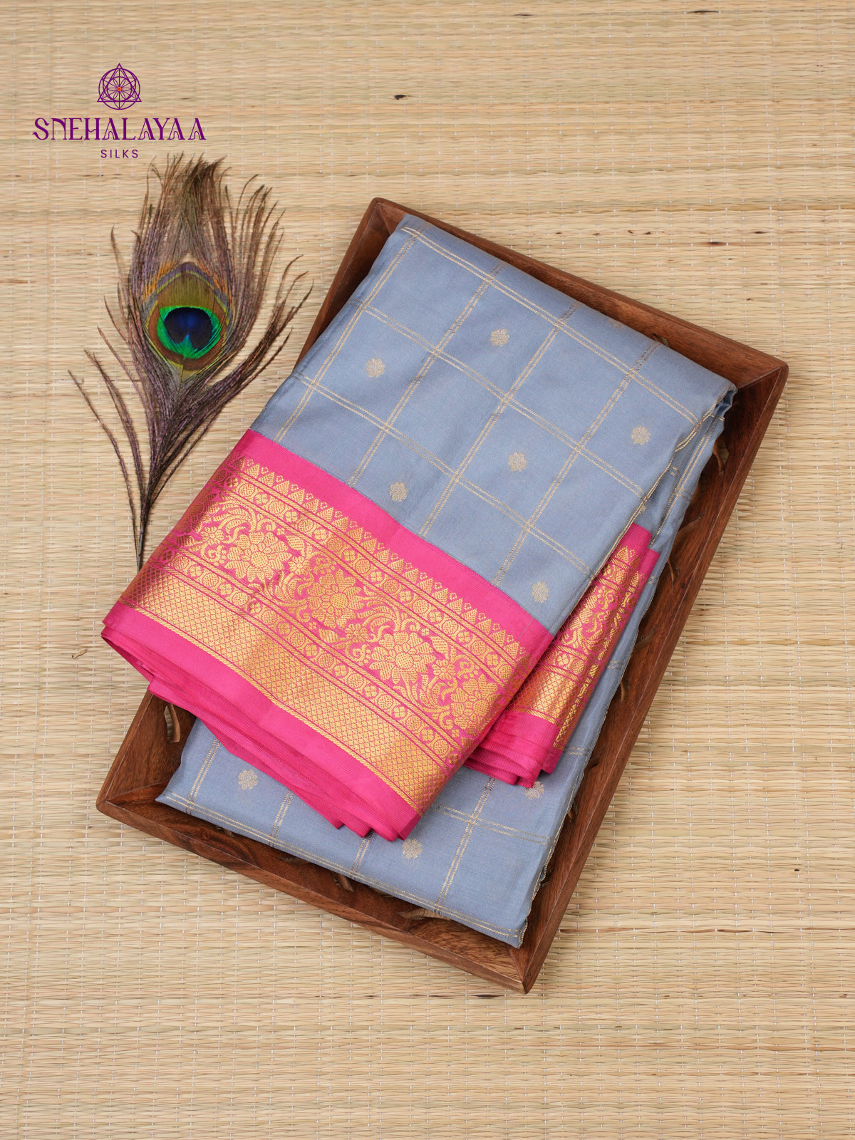 Dusty Blue Kanjivaram Silk Saree