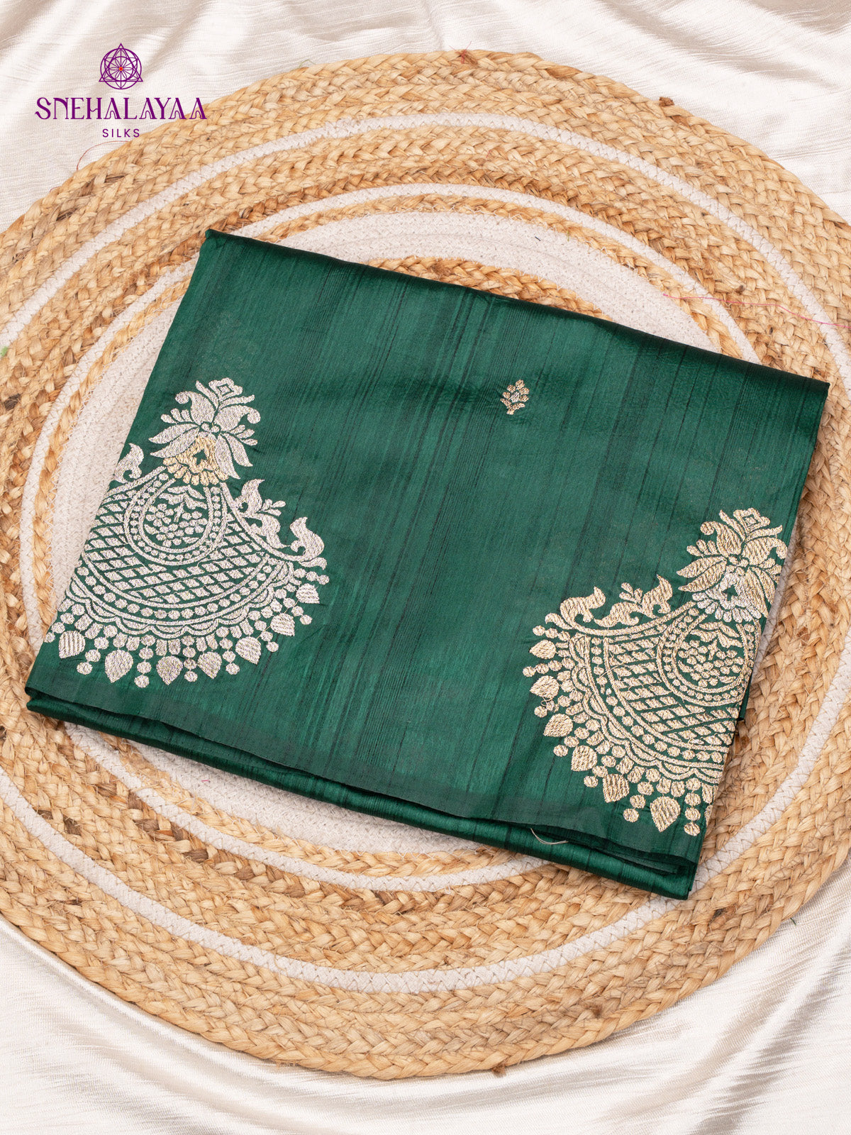 Grenn Raw Silk Embroidery Saree
