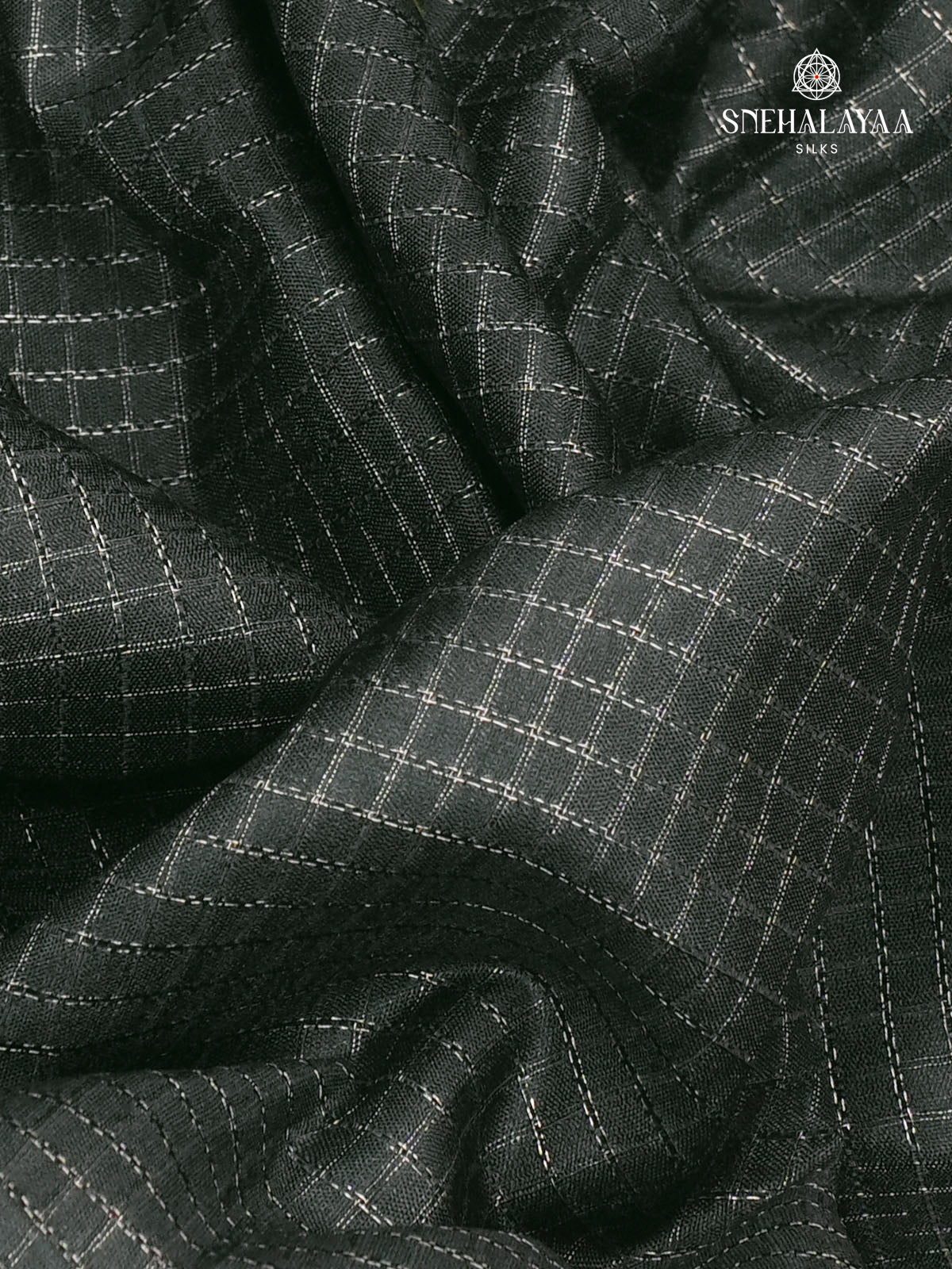 Black Floral Printed Tussar Saree