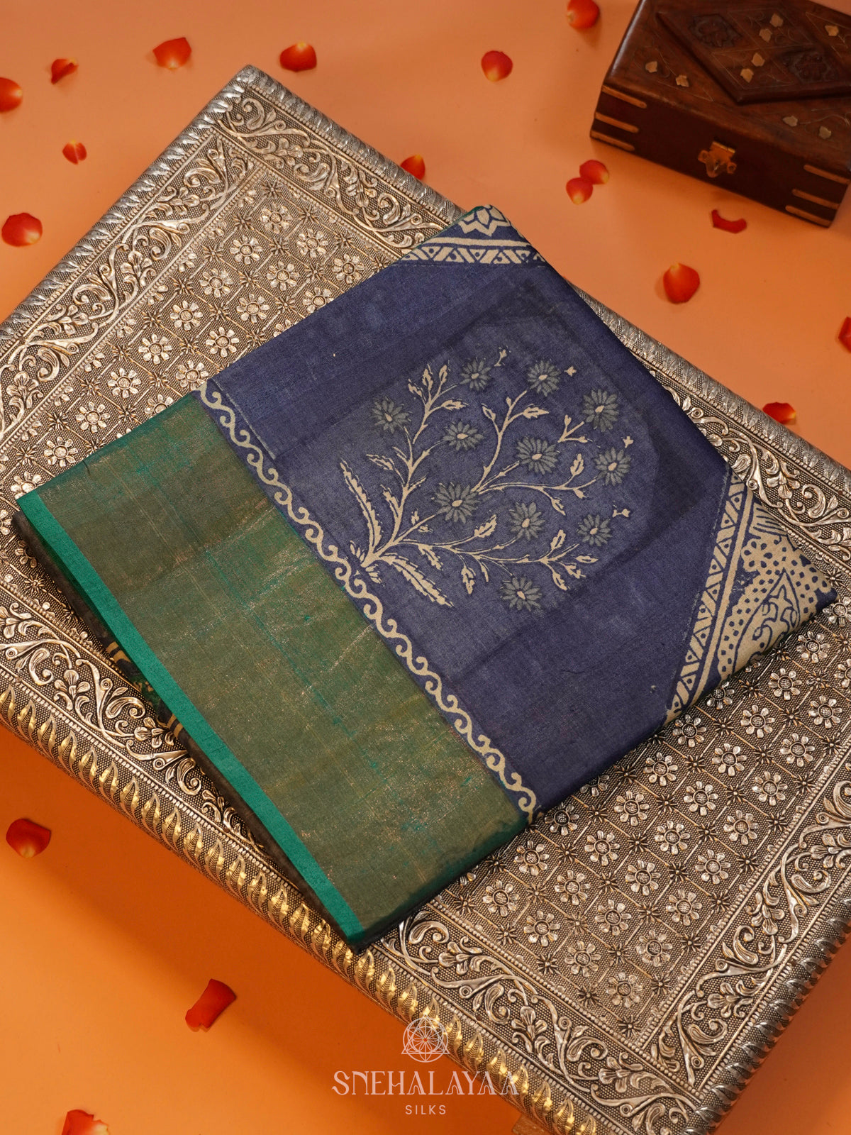 Blue Tussar Saree