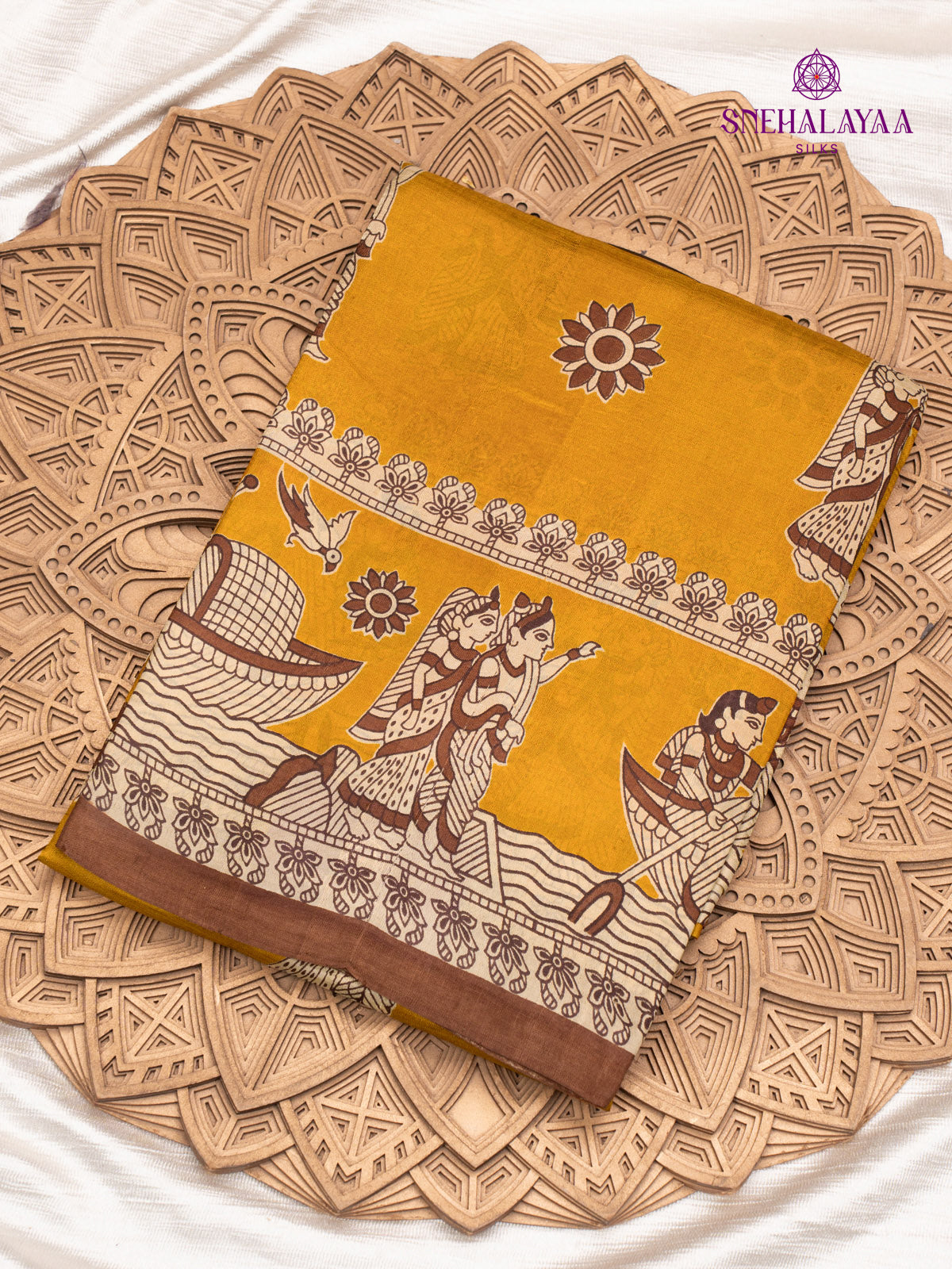 Yellow Printed Tussar Saree