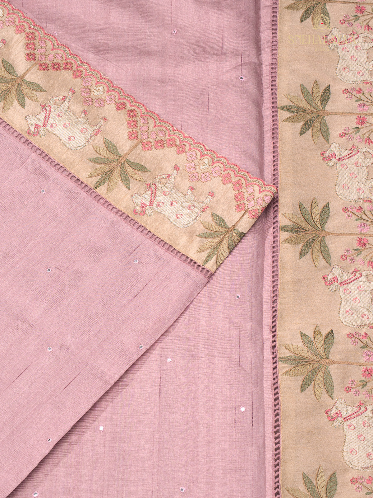 Pink Raw Silk Embroidery Saree