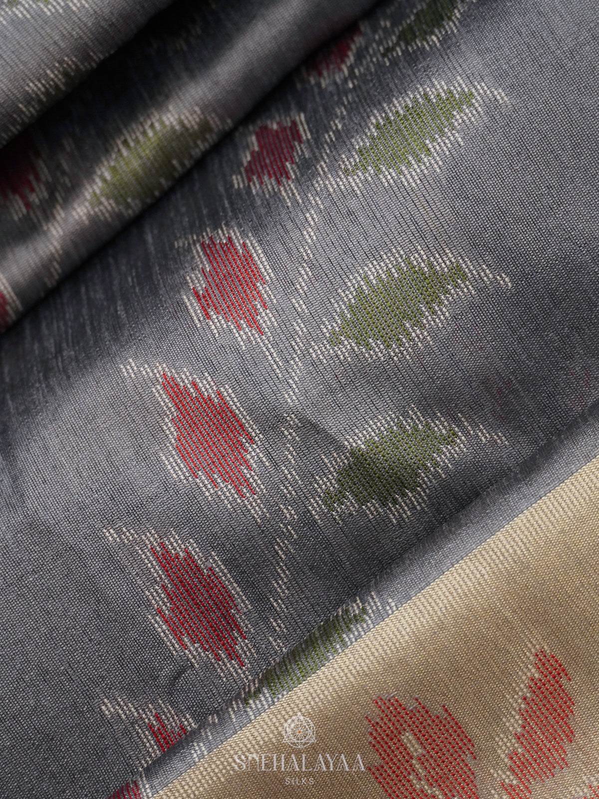 Grey Floral Printed Tussar Saree