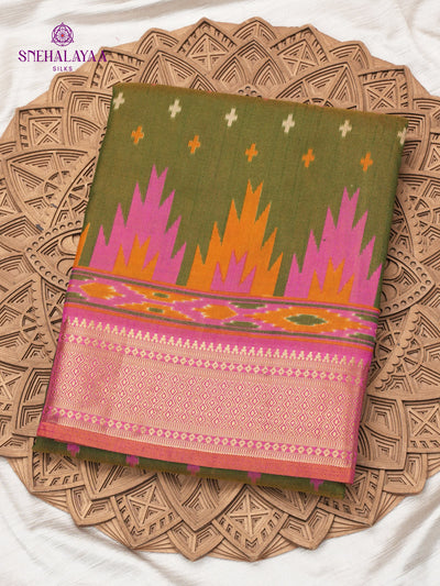 Olive Green Ikat Saree