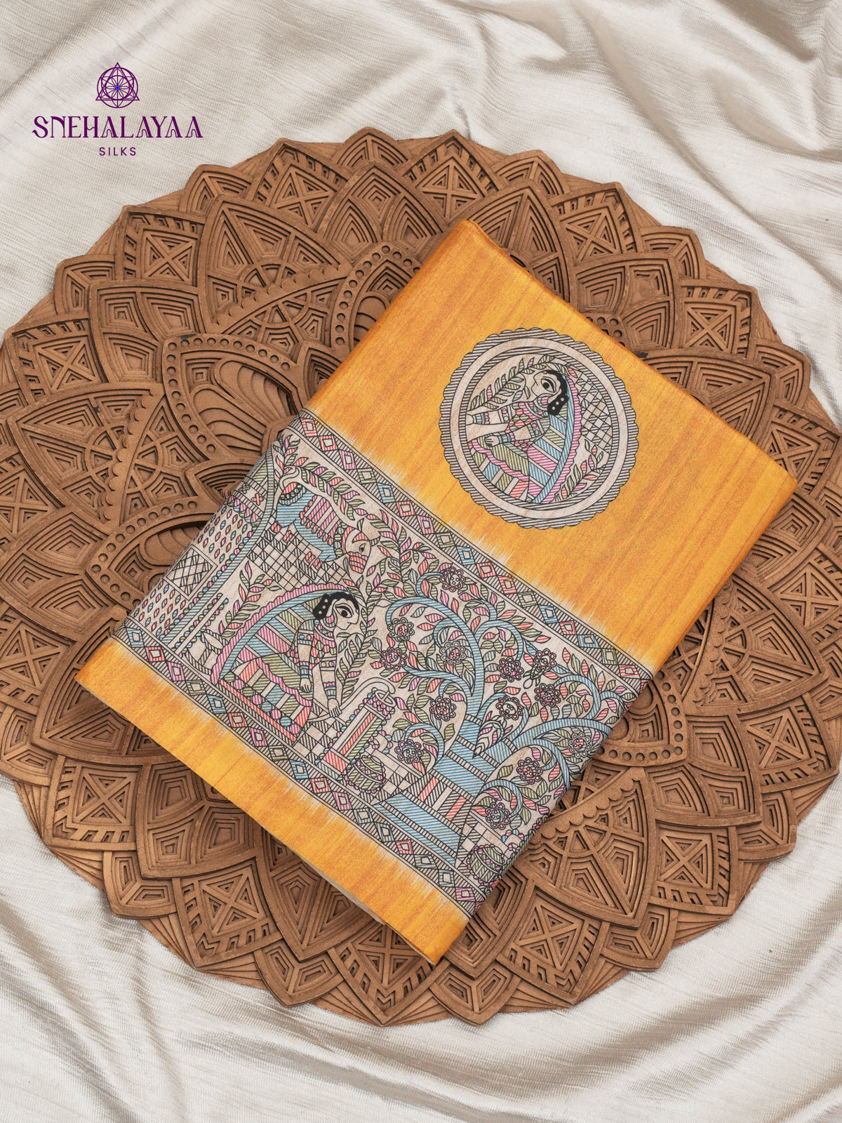 Yellow Madhubani Printed Saree