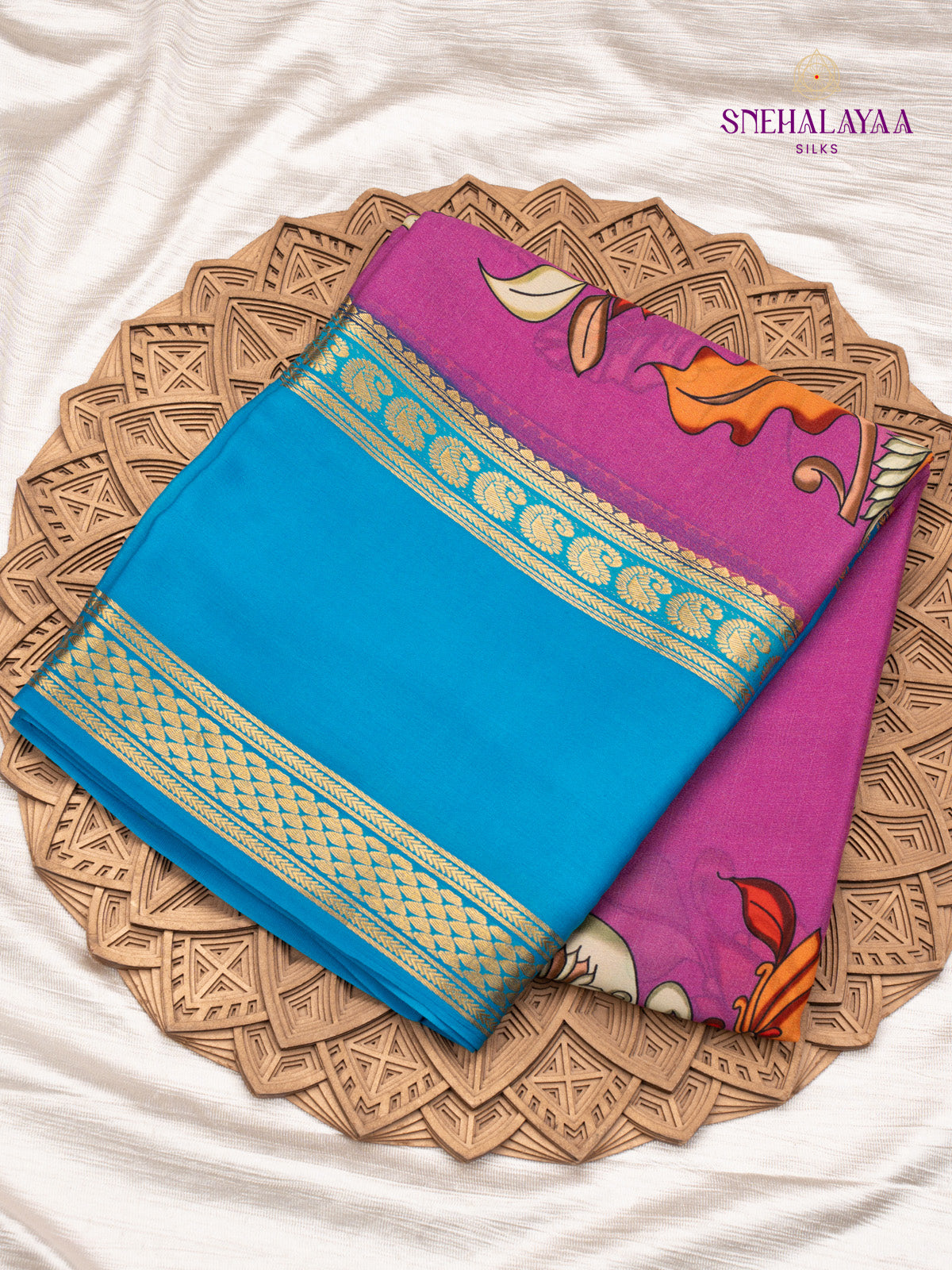 Lavender Printed Mysore Silk Saree