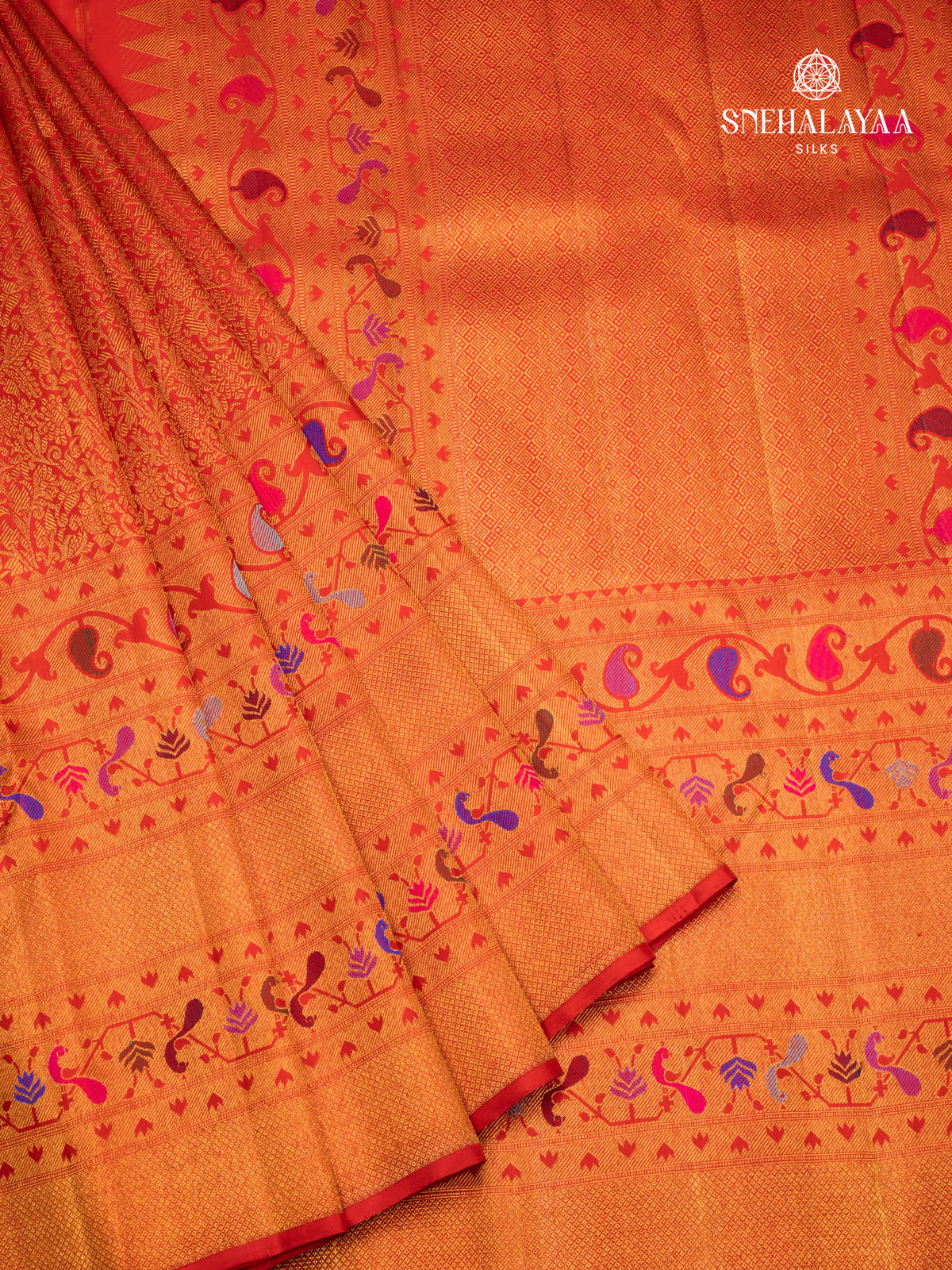 Rust Orange Kanjivaram Silk Saree