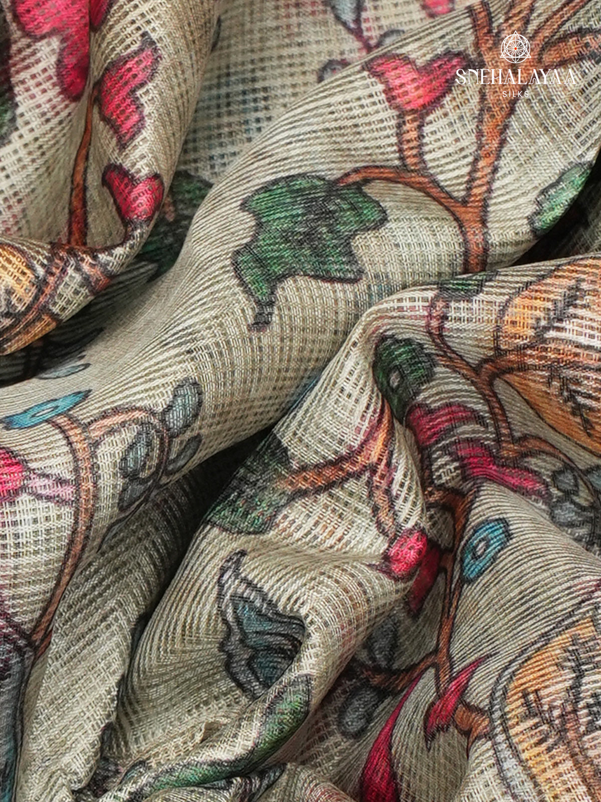 Beige Printed Kota Saree